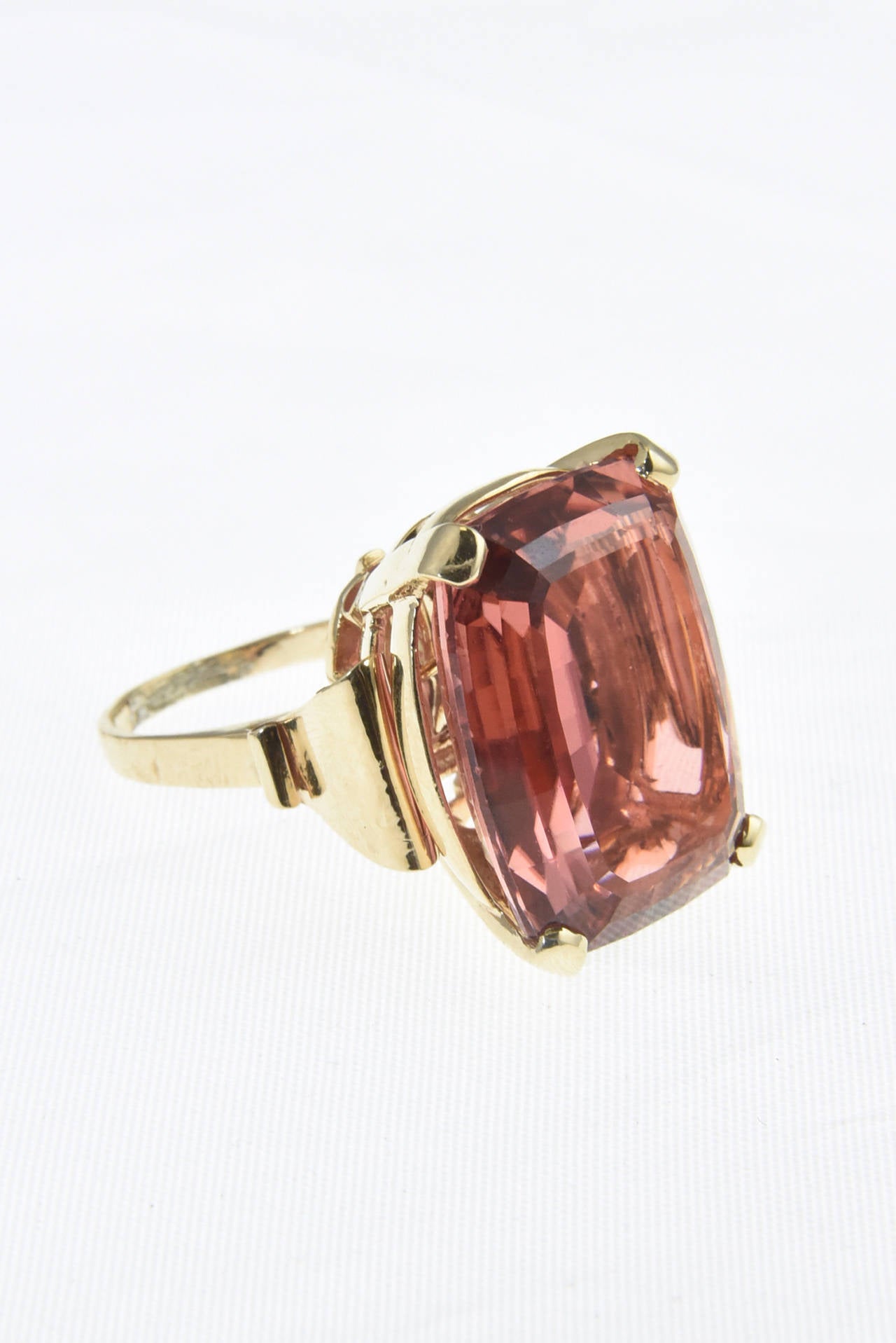 Women's or Men's Large Rare Color Peach Pink Tourmaline Gold Cocktail Ring For Sale