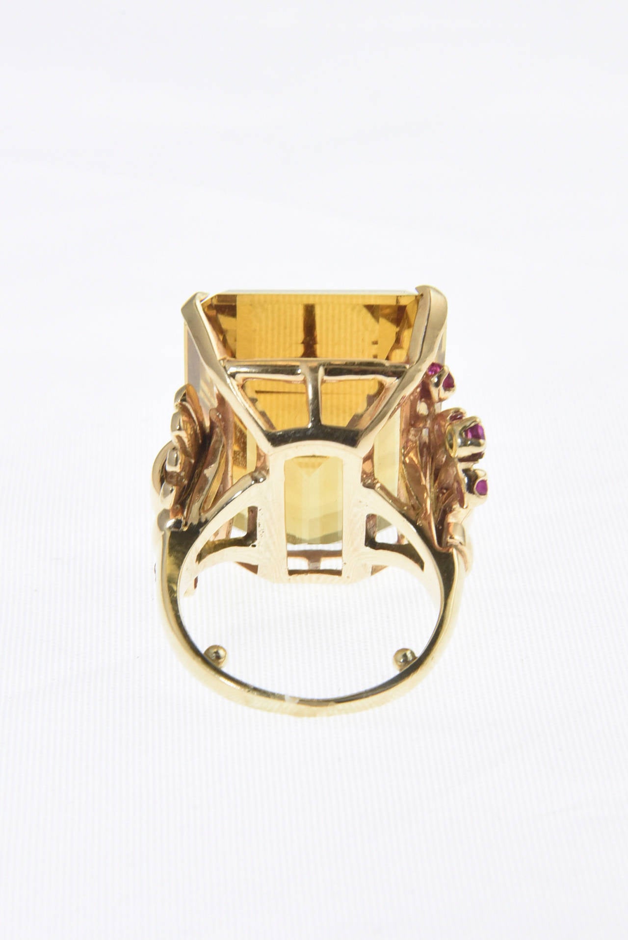 1940s Retro Citrine and Ruby Rose Gold Ring In Excellent Condition In Miami Beach, FL