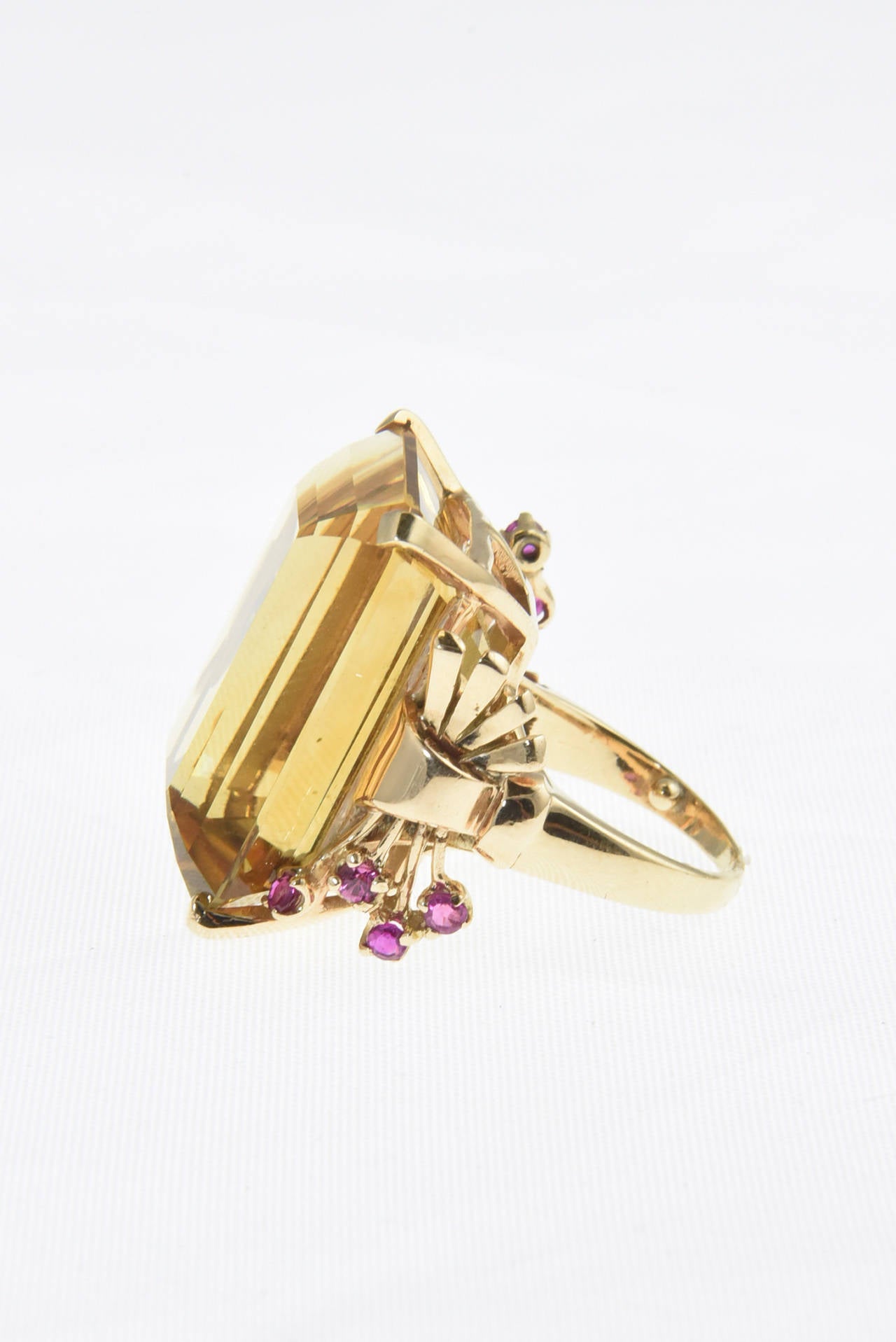 Women's 1940s Retro Citrine and Ruby Rose Gold Ring
