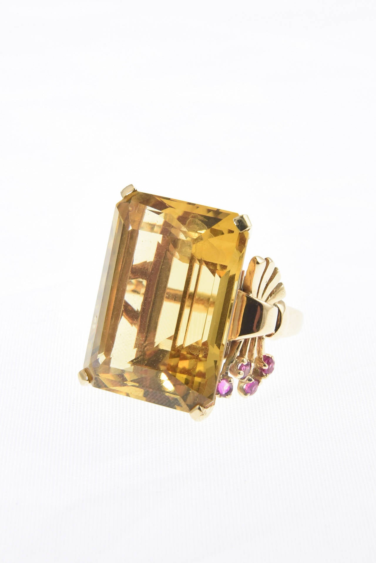 1940s Retro Citrine and Ruby Rose Gold Ring 1