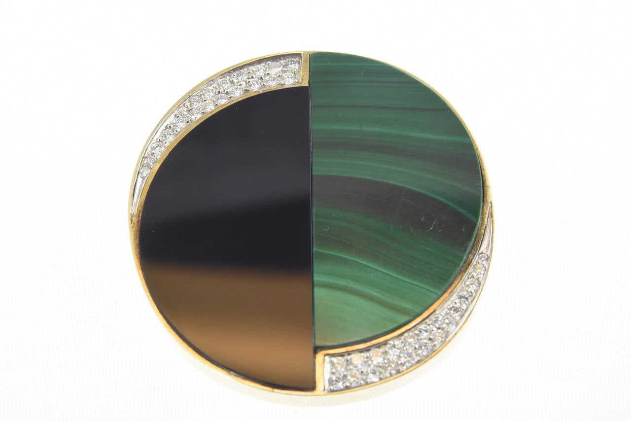 La Triomphe Malachite Onyx Diamond Gold Earrings Brooch Pendant