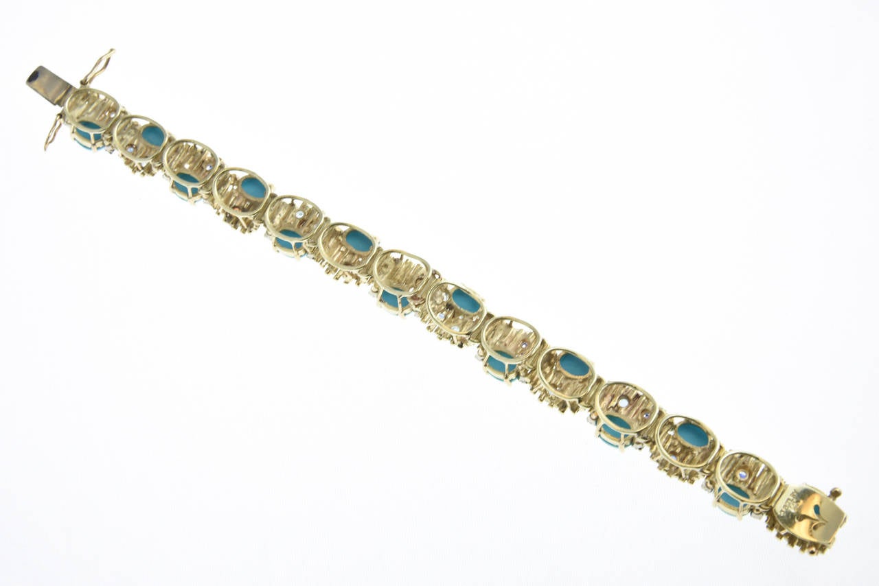 1960s Turquoise, Sapphire, Diamond and Topaz Gold Bracelet and Earrings 1