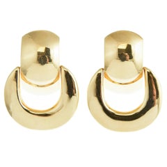 Large 1970s Door Knocker Gold Dangle Earrings