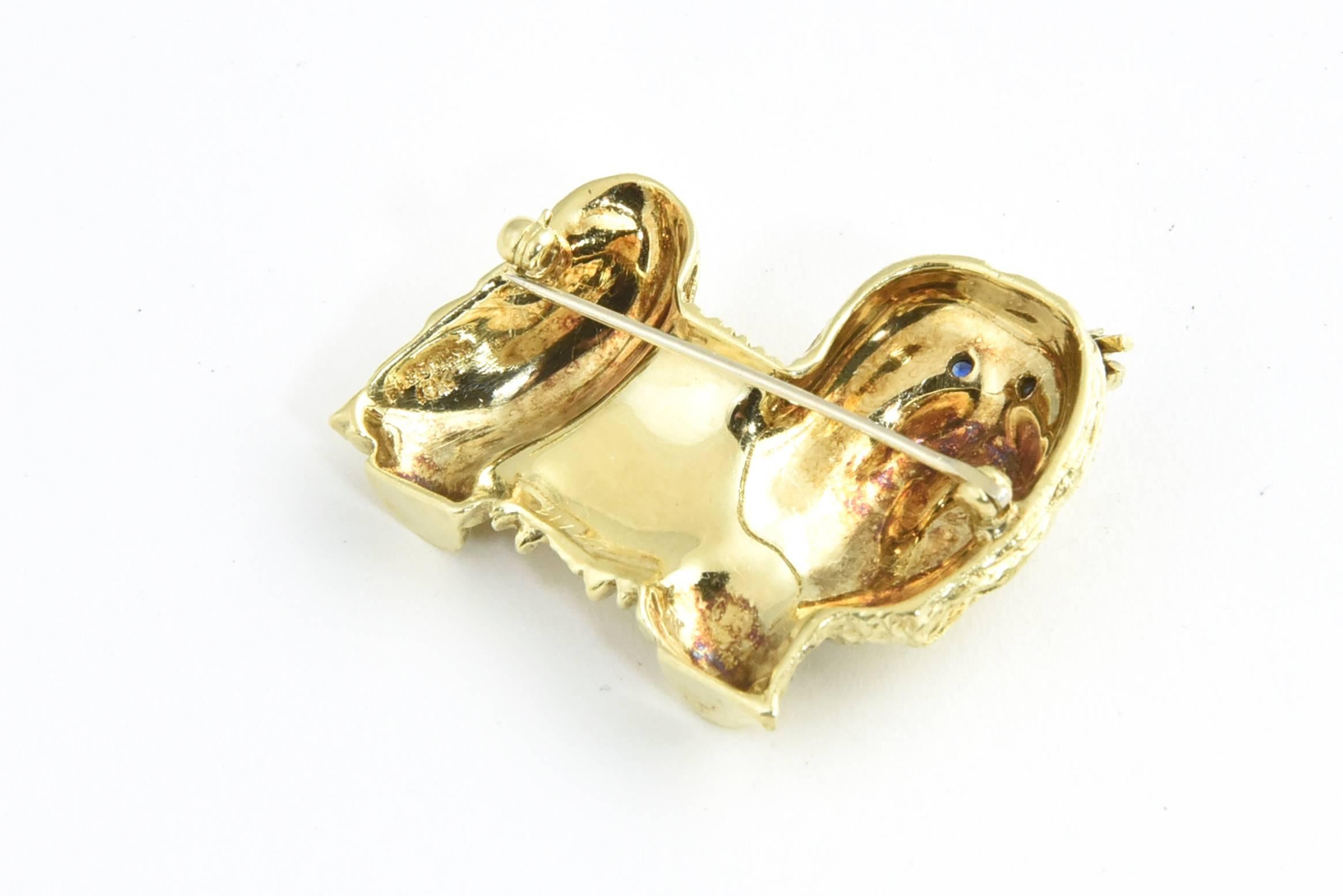 Adorable Sapphire Diamond Gold Little Dog Brooch 1