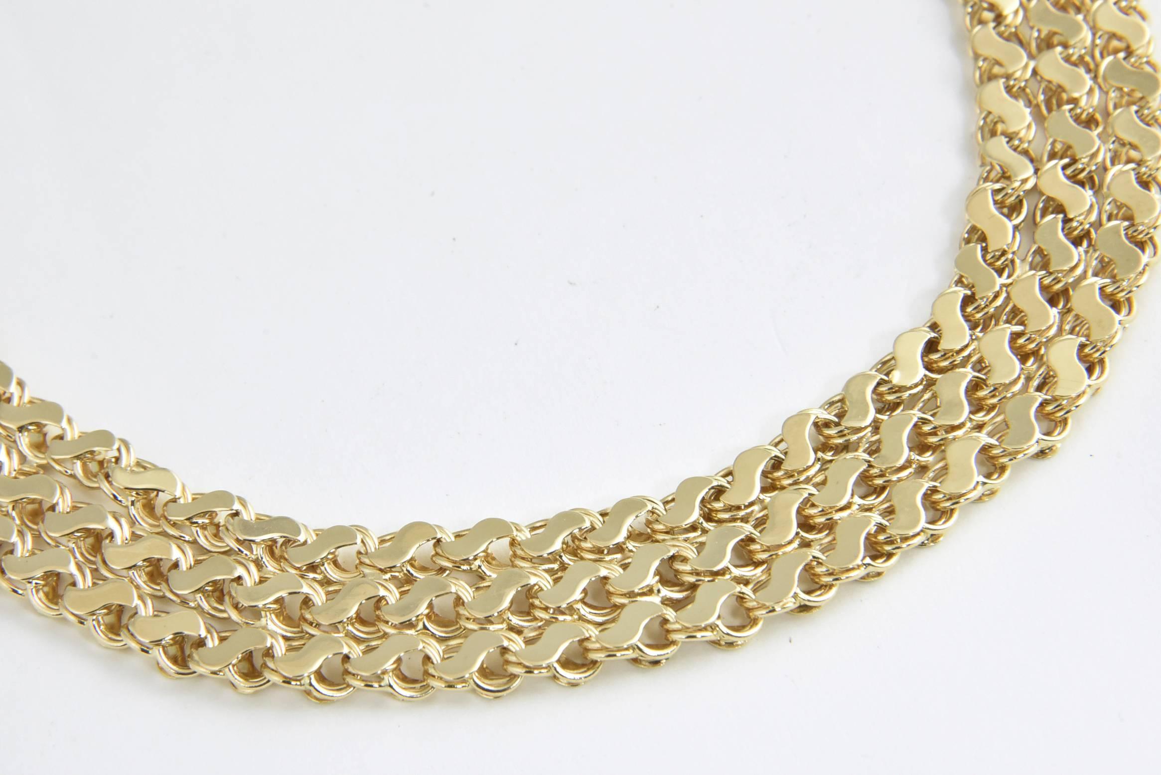 An extremely beautiful necklace on the neck, it lays perfectly.  
Marked 14k with additional security clasp.
