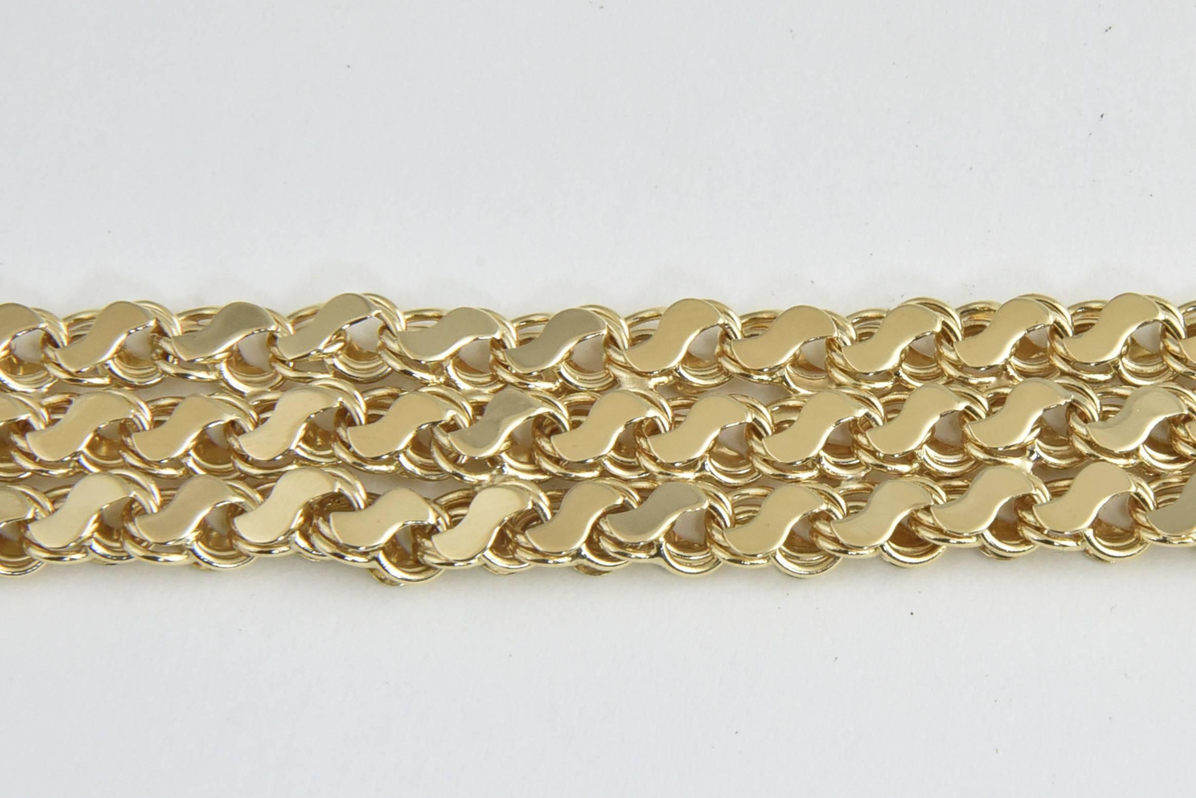 Mid Century Wide Triple Row Interwoven Gold S Link Kette Halskette 2