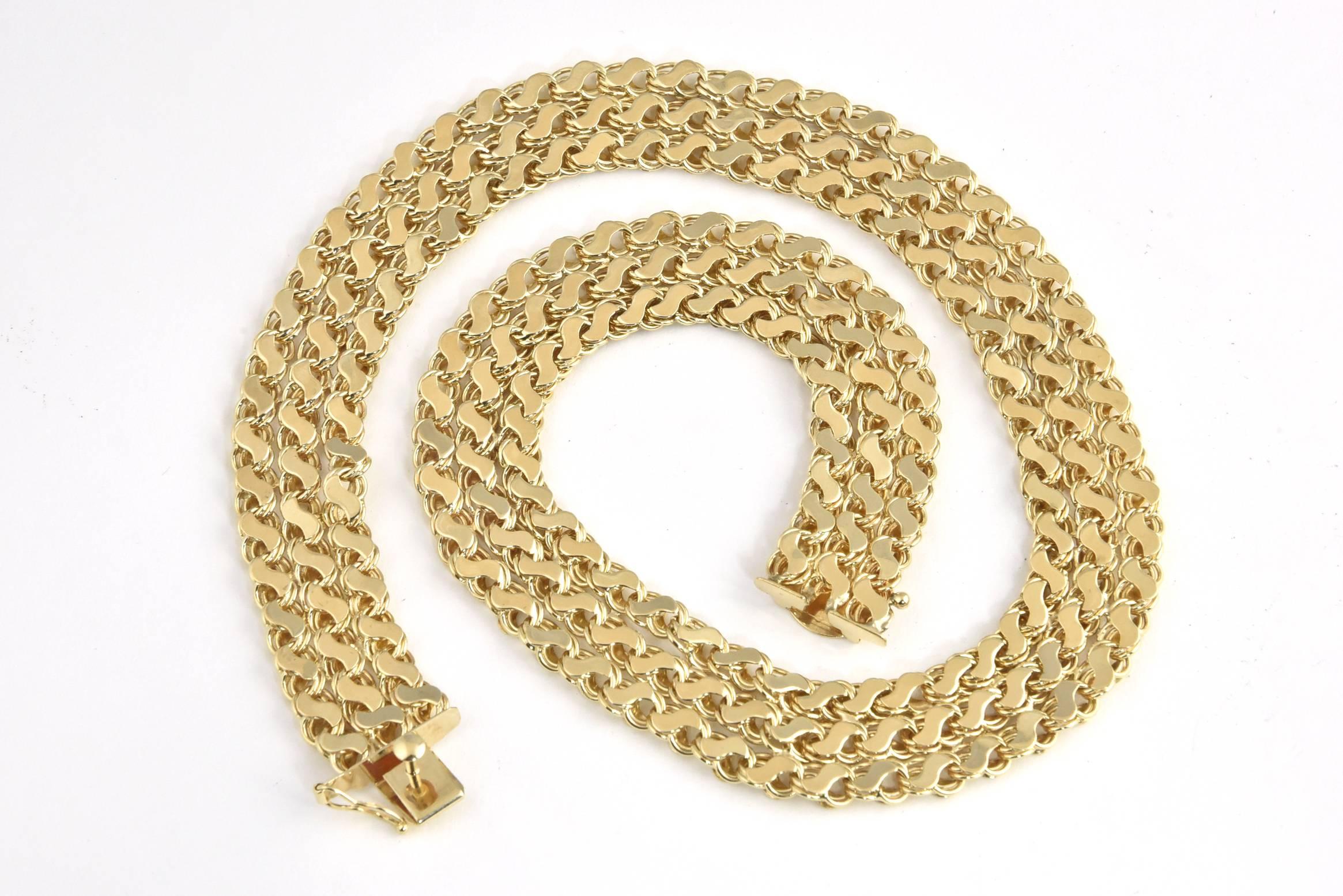 Women's Mid Century Wide Triple Row Interwoven Gold S Link Chain Necklace