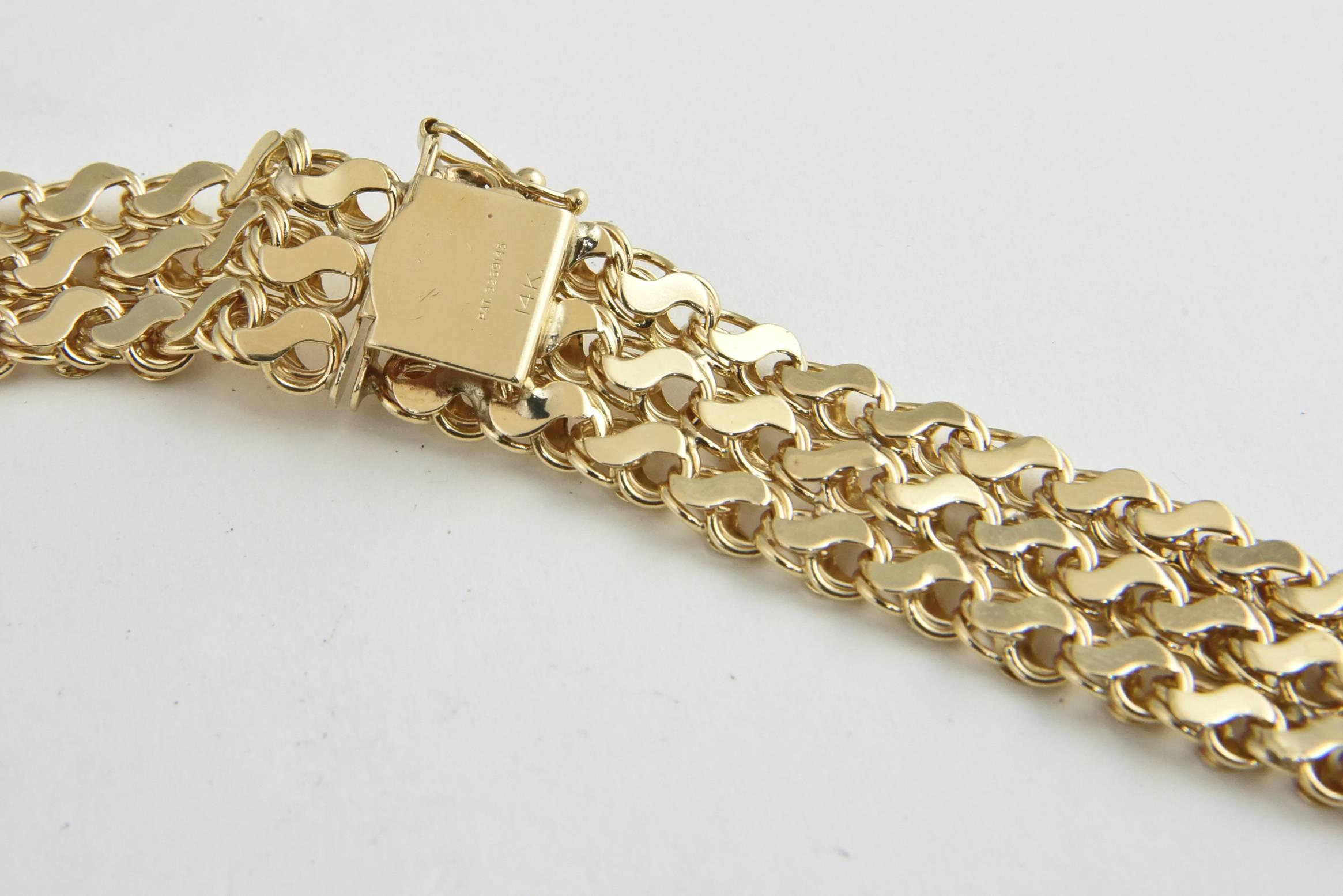 Mid Century Wide Triple Row Interwoven Gold S Link Chain Necklace 3