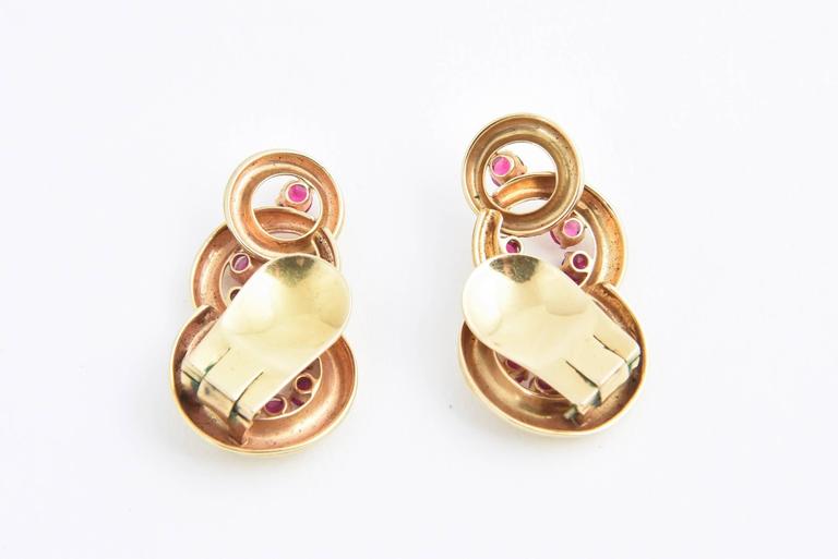 Retro 1940s Interlocking Ruby and Gold Circle Clip Earrings For Sale at ...