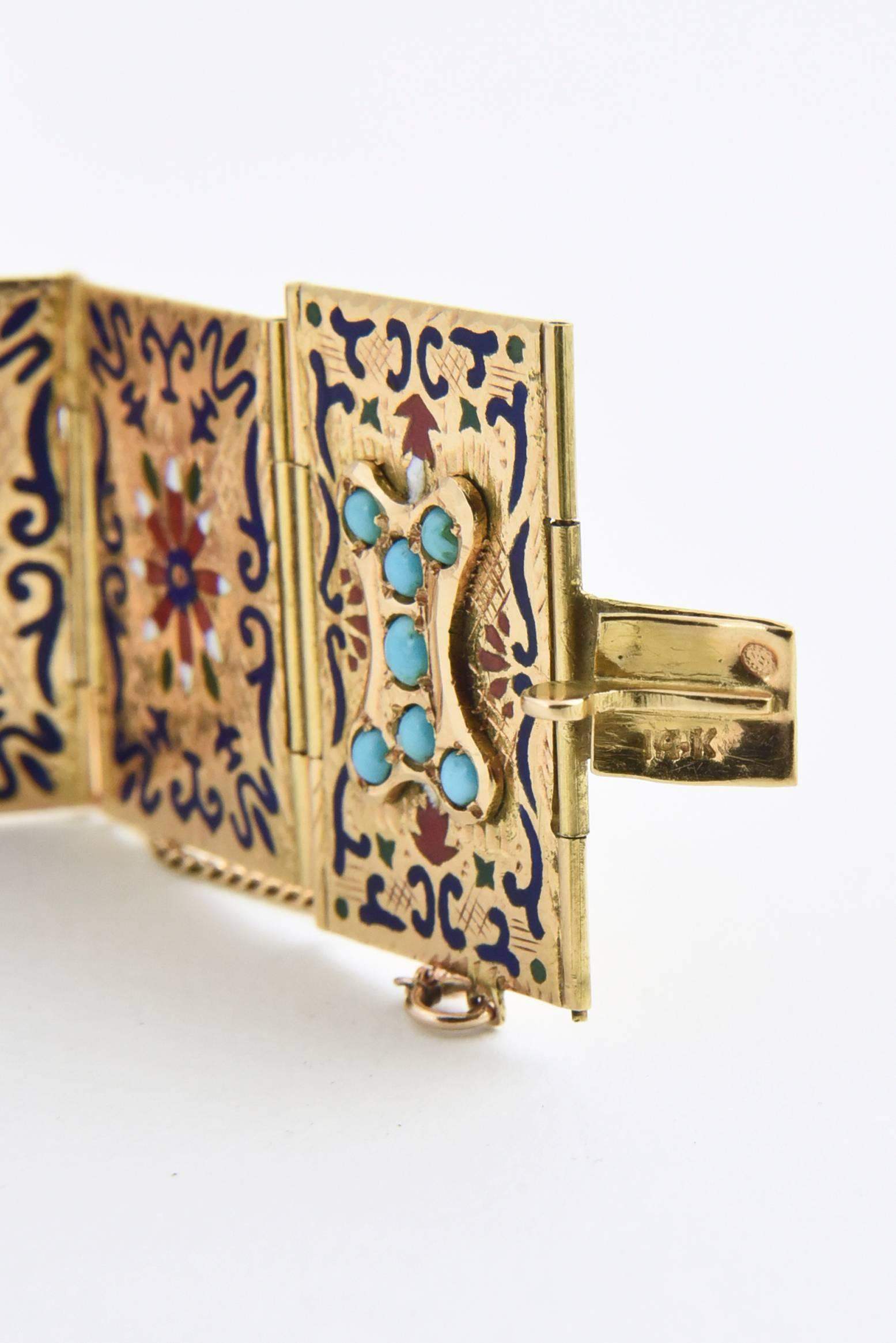 Women's Early 20th Century Renaissance Revival Enameled and Jewelled Gold Book Bracelet