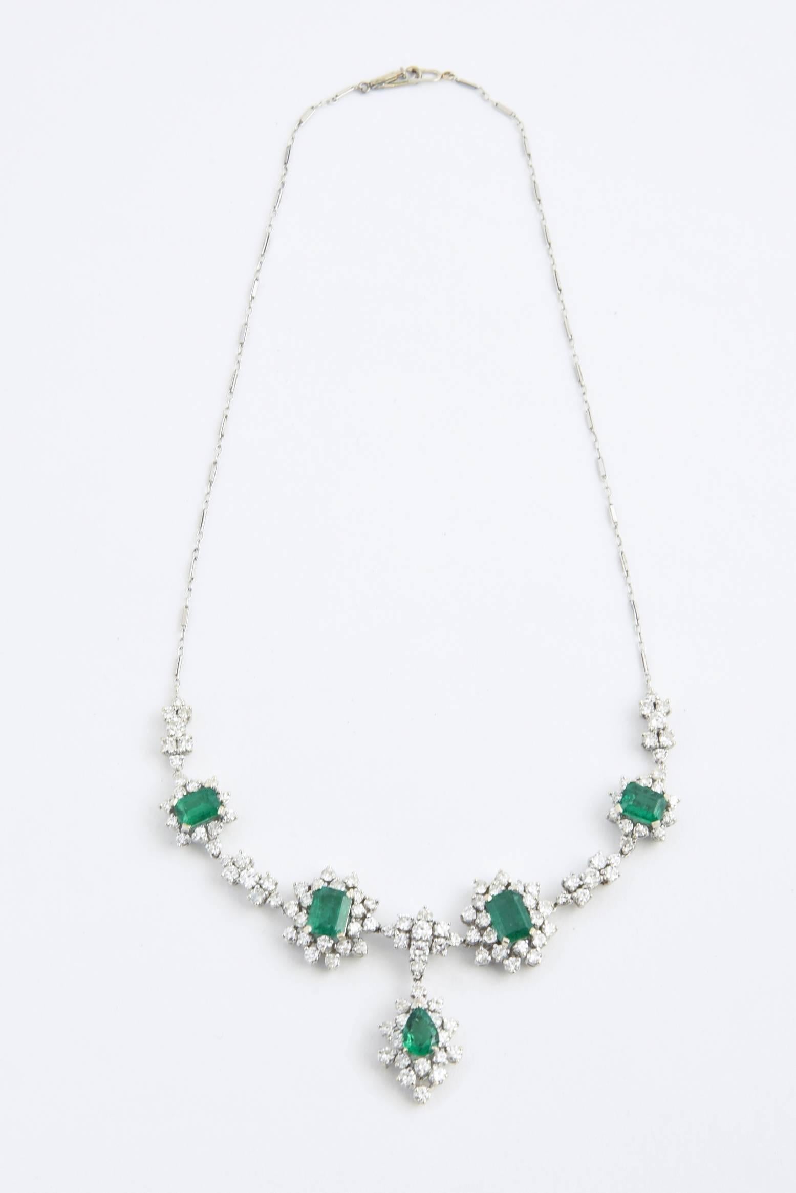 1950s Zambian Emerald, Diamond and Gold Necklace, Red Carpet Style GIA Cert For Sale 2