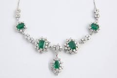 1950s Zambian Emerald, Diamond and Gold Necklace, Red Carpet Style GIA Cert