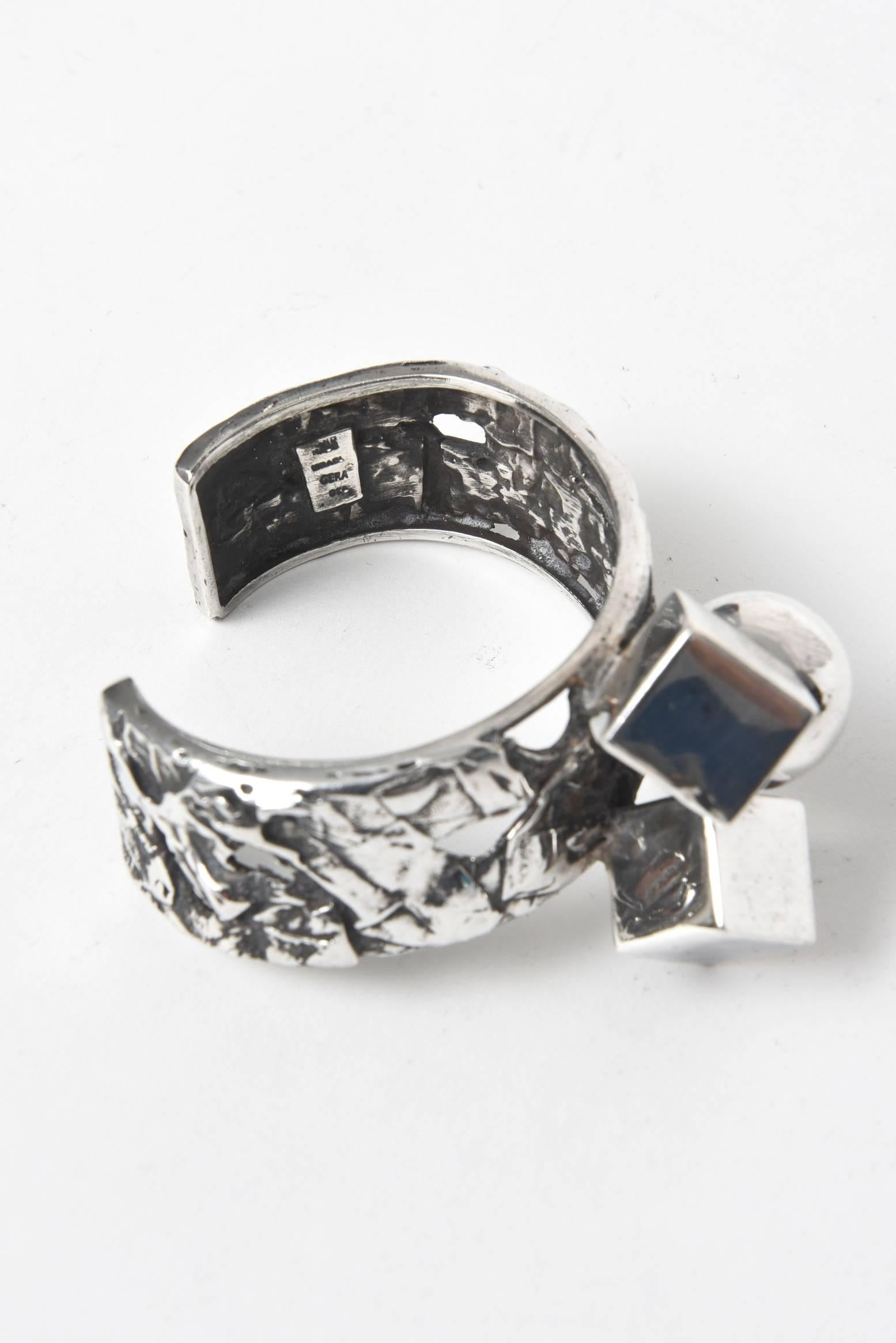Women's or Men's Modernist Brutalist Design Sterling Silver Cuff Bracelet by Rachel Gera For Sale