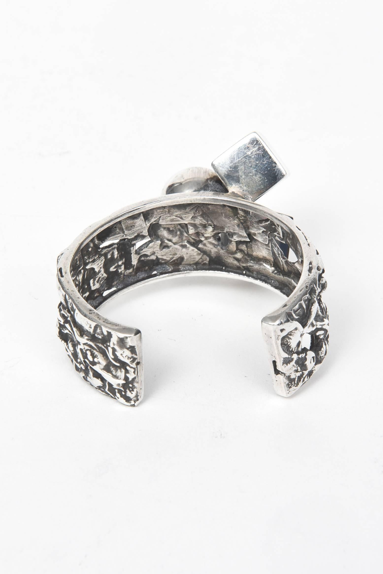 Modernist Brutalist Design Sterling Silver Cuff Bracelet by Rachel Gera For Sale 1