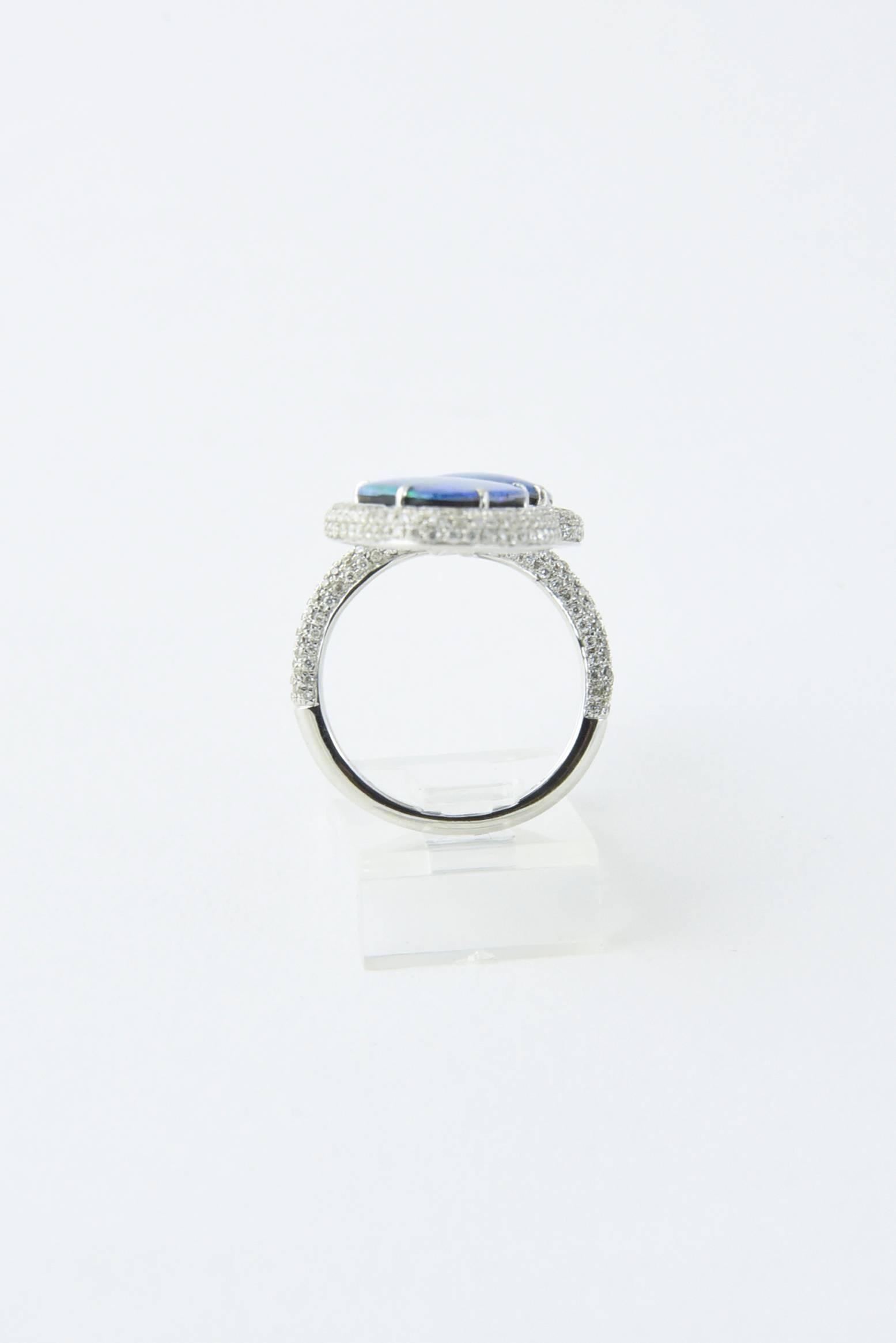 Contemporary Opal Diamond Crossover Gold Ring For Sale