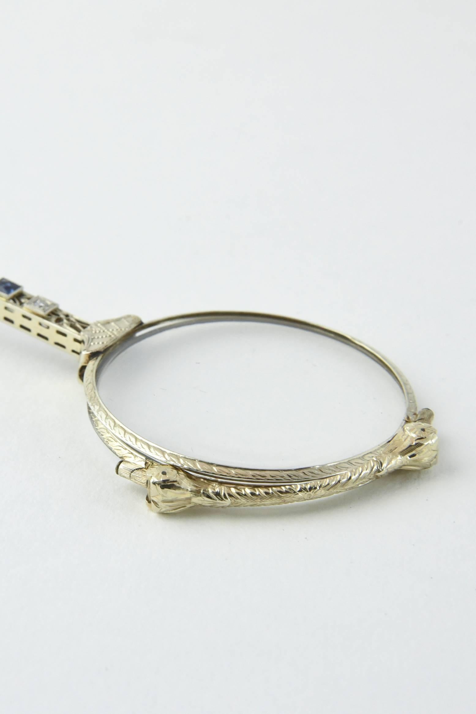 Lorgnette aus filigranem Platin mit Saphir und Diamant im Edwardianischen Stil 1