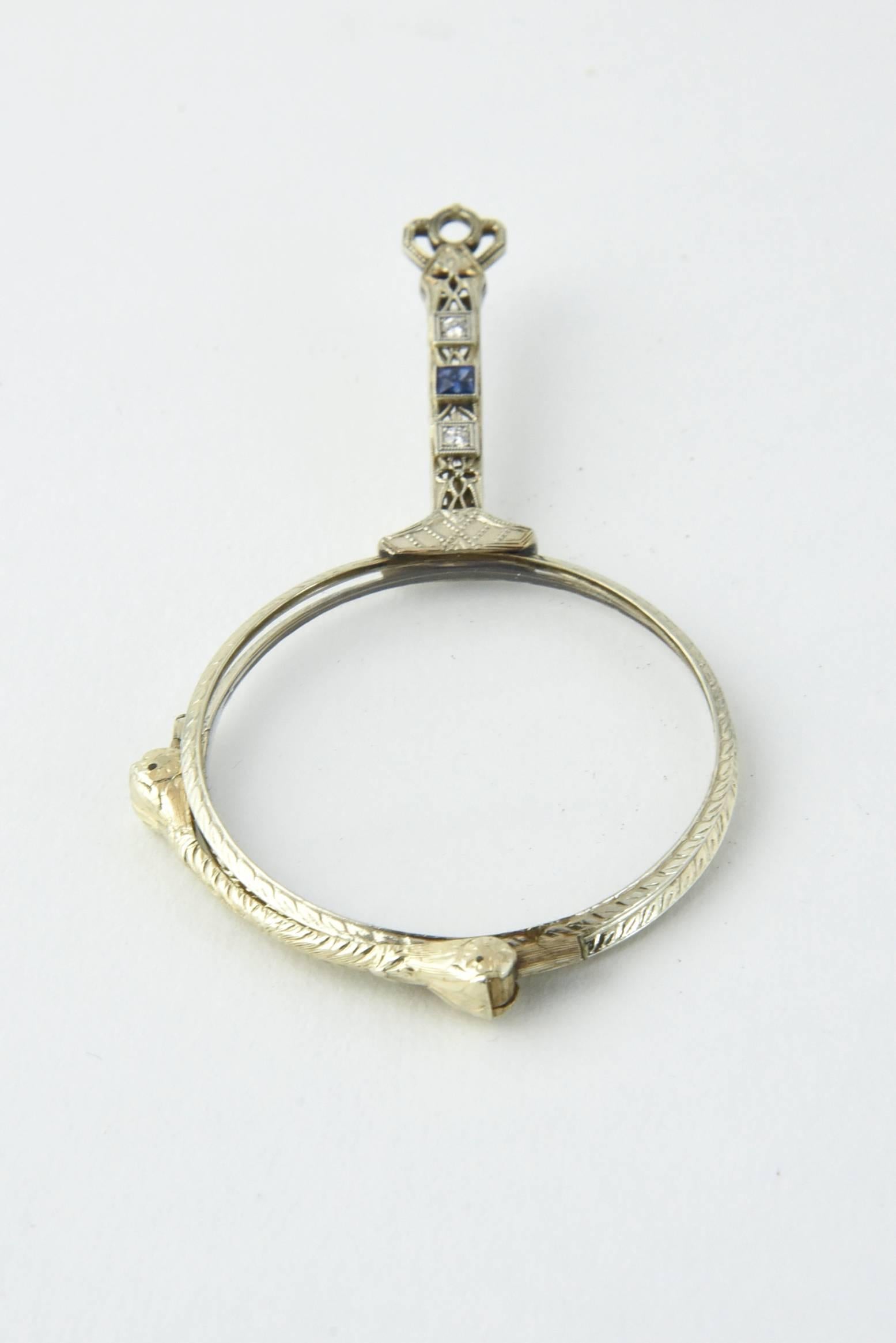 Edwardian Sapphire Diamond Filigree Platinum Lorgnette 2