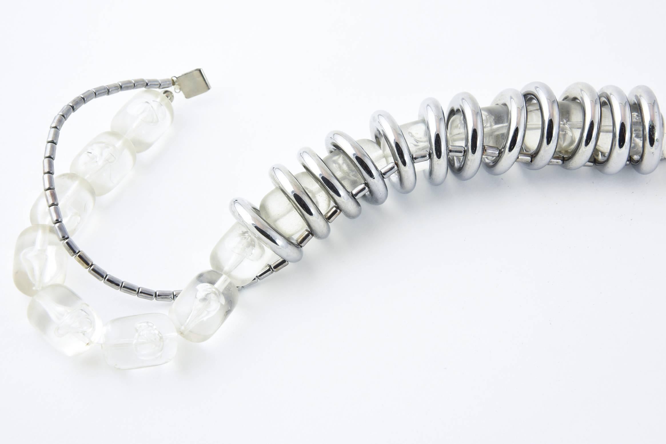 Women's 1970s Lucite and Chrome Statement Necklace For Sale