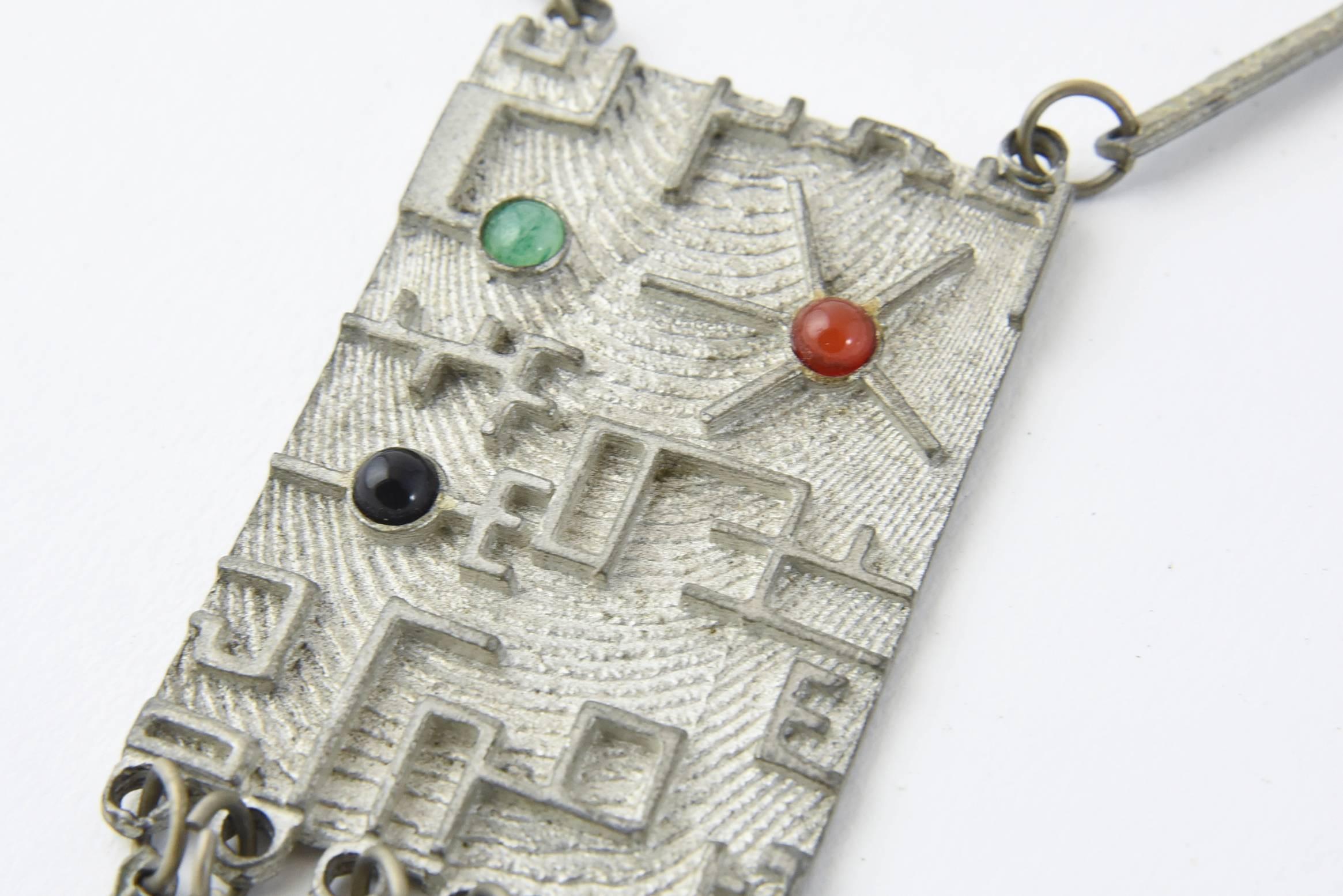 Women's or Men's Brutalist Modernist Sterling Space Age Tassel Necklace by Aaron Rubinstein For Sale