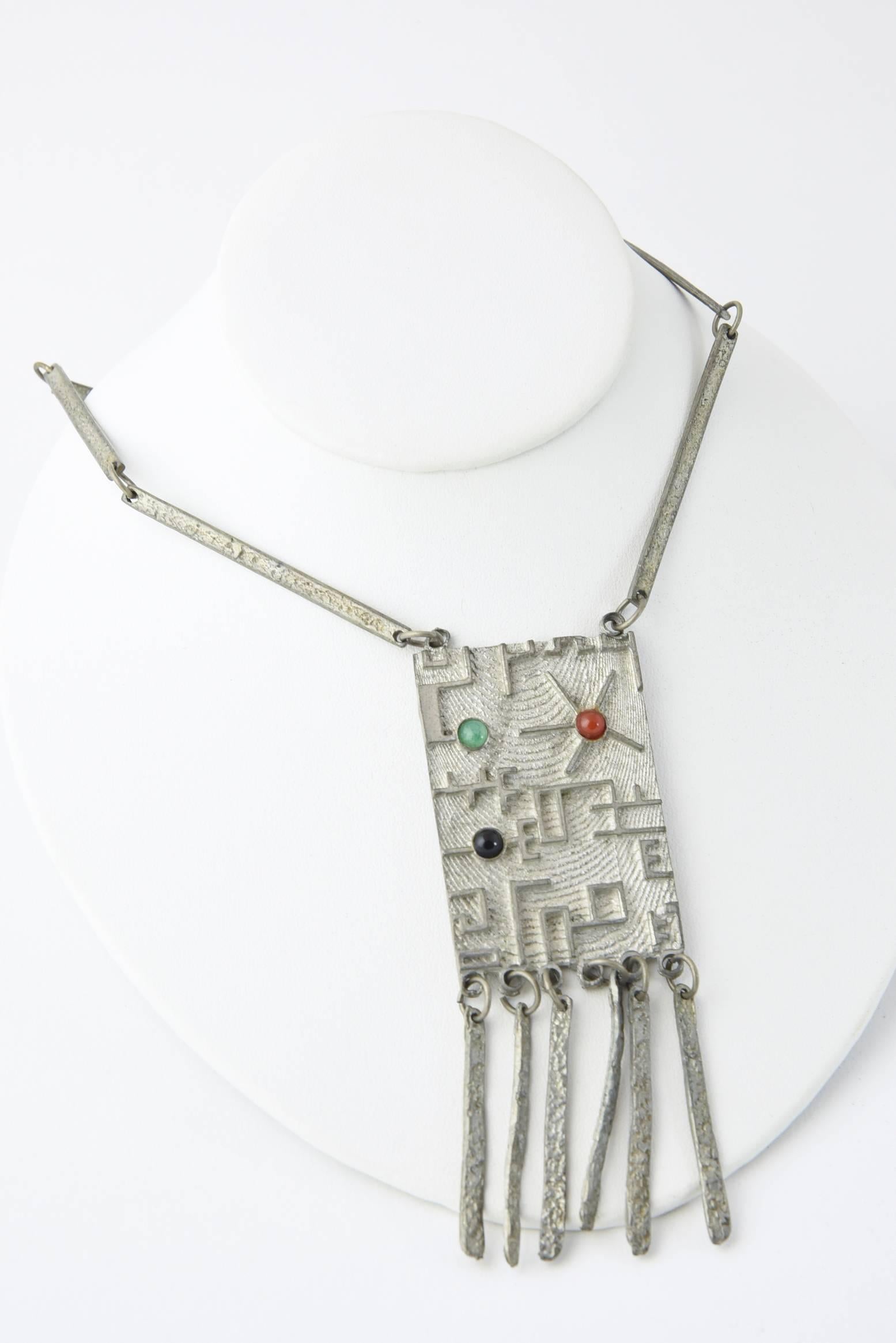Brutalist Modernist Sterling Space Age Tassel Necklace For Sale 1