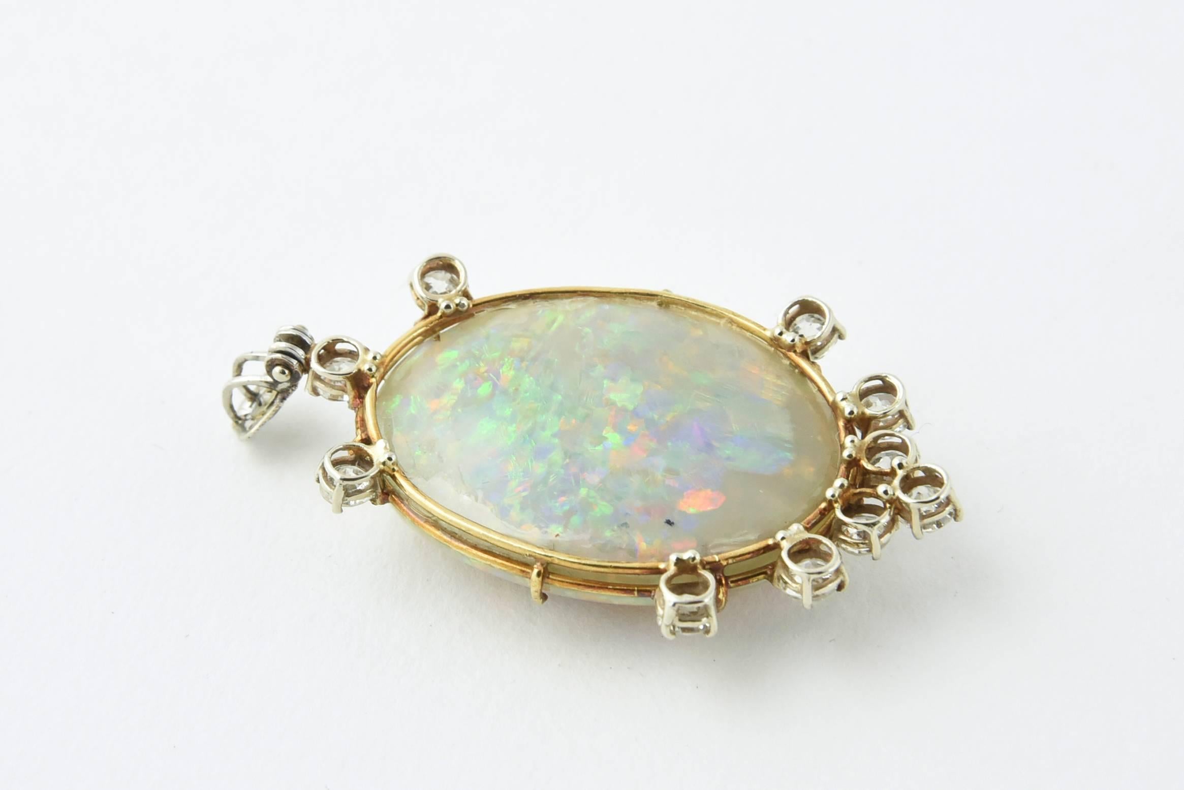 Women's or Men's Large Gray Australian Opal Diamond Gold Pendant