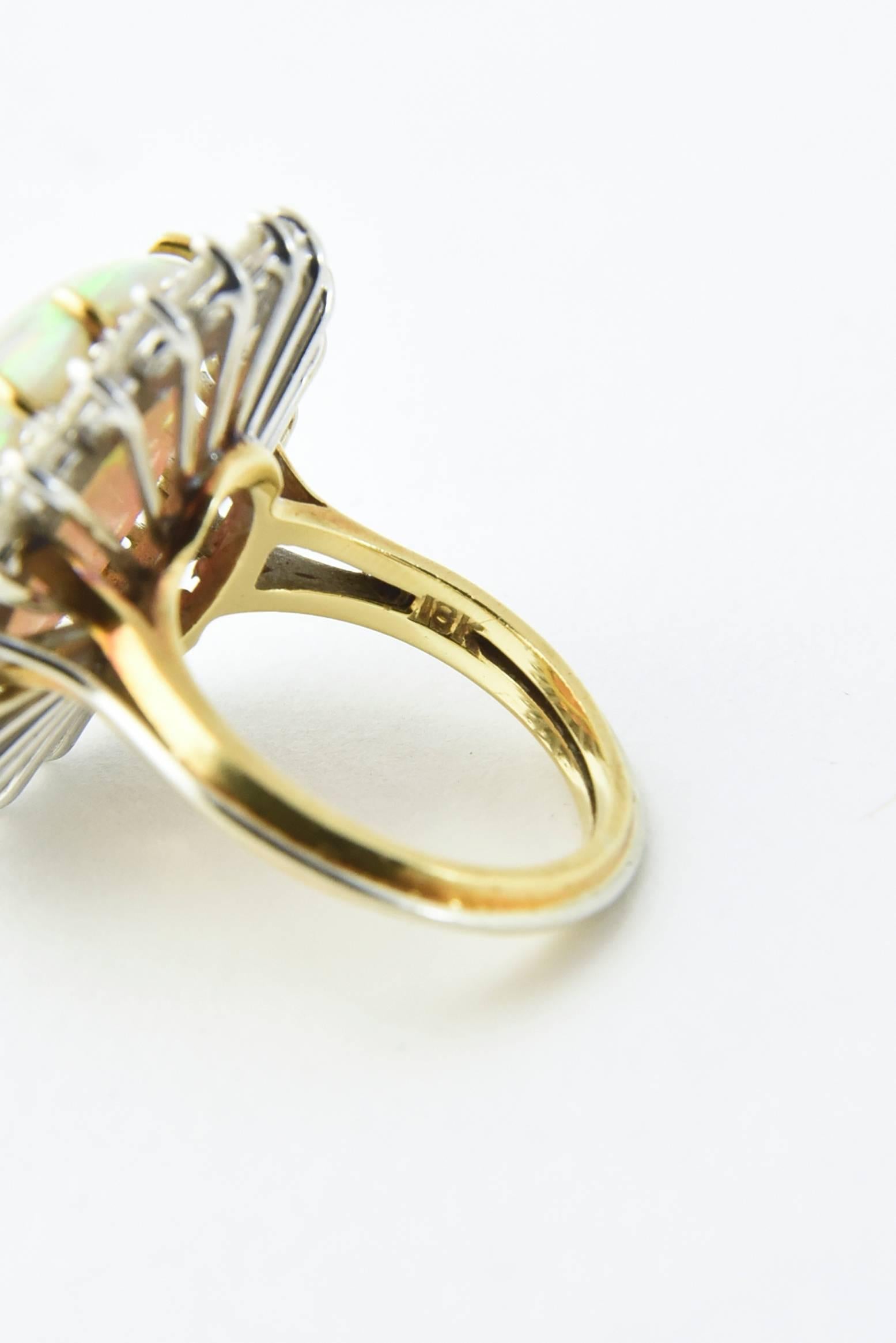 Women's Fine Gray Crystal Australian Opal Diamond Two Color Gold Ring