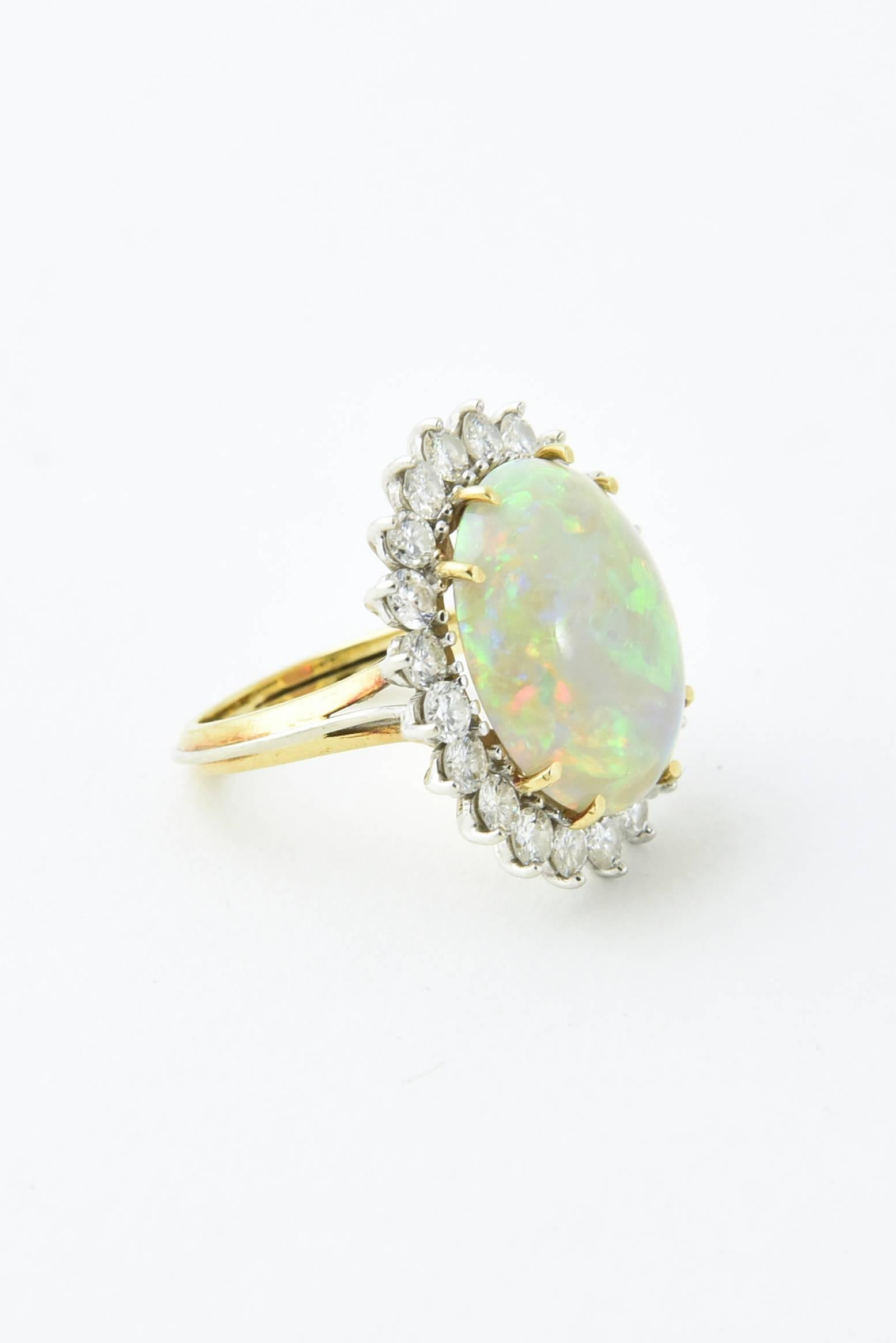 Fine Gray Crystal Australian Opal Diamond Two Color Gold Ring 1