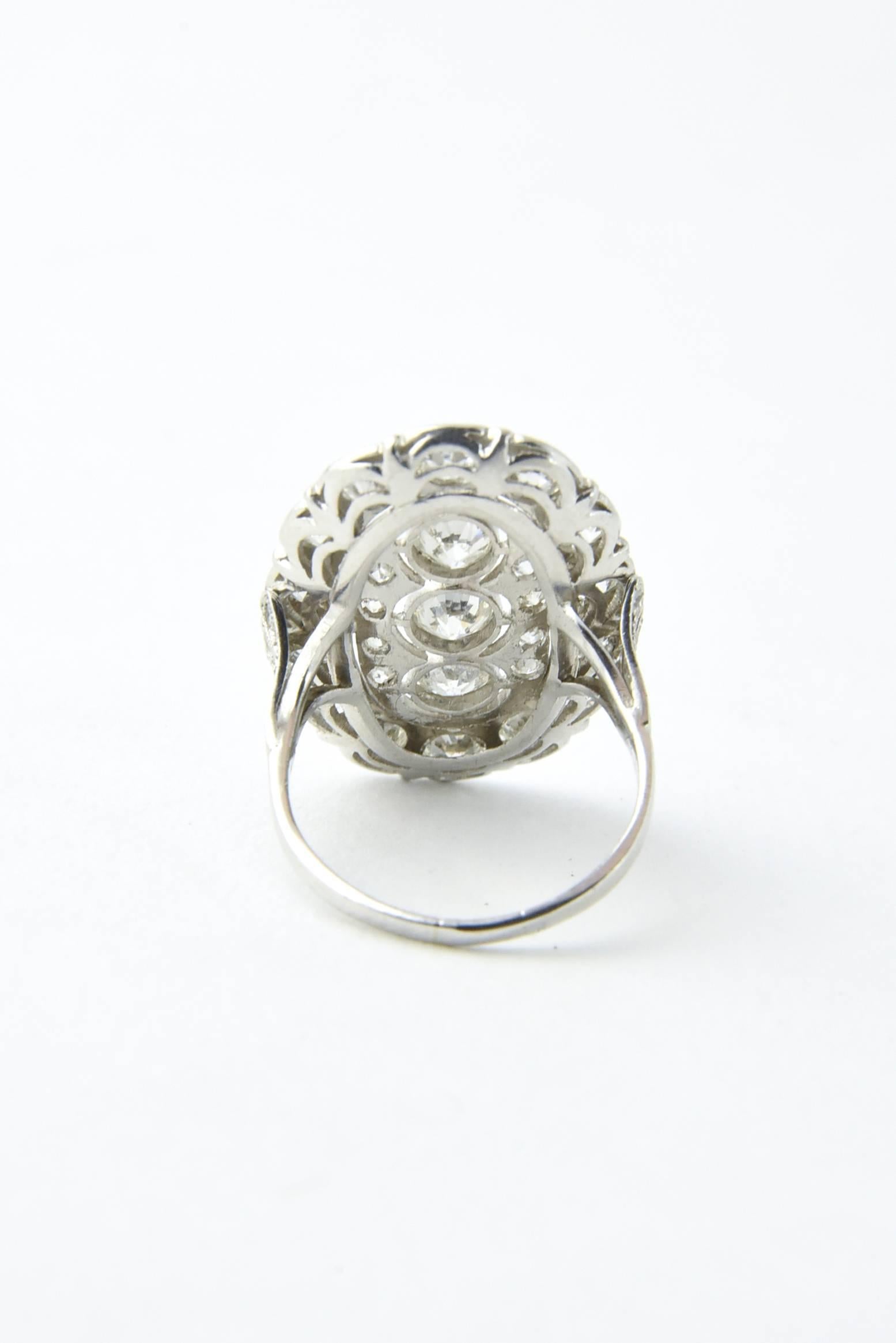 Women's Edwardian Filigree Platinum Diamond Three-Stone Ring For Sale