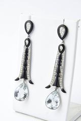 Aquamarine Onyx Diamond Gold Dangle Earrings