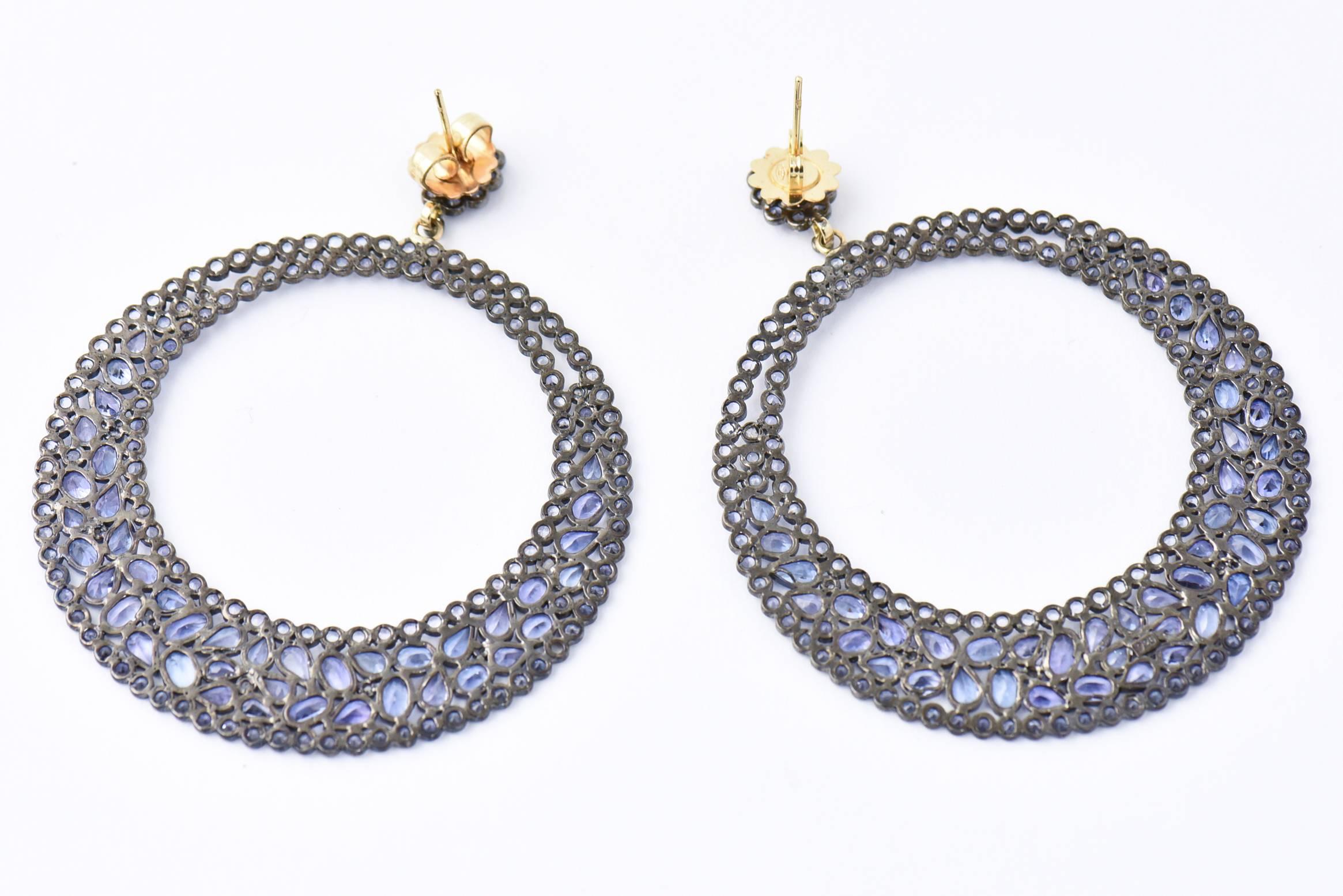 Women's Dramatic Tanzanite Diamond Stained Glass Style Dangling Earrings