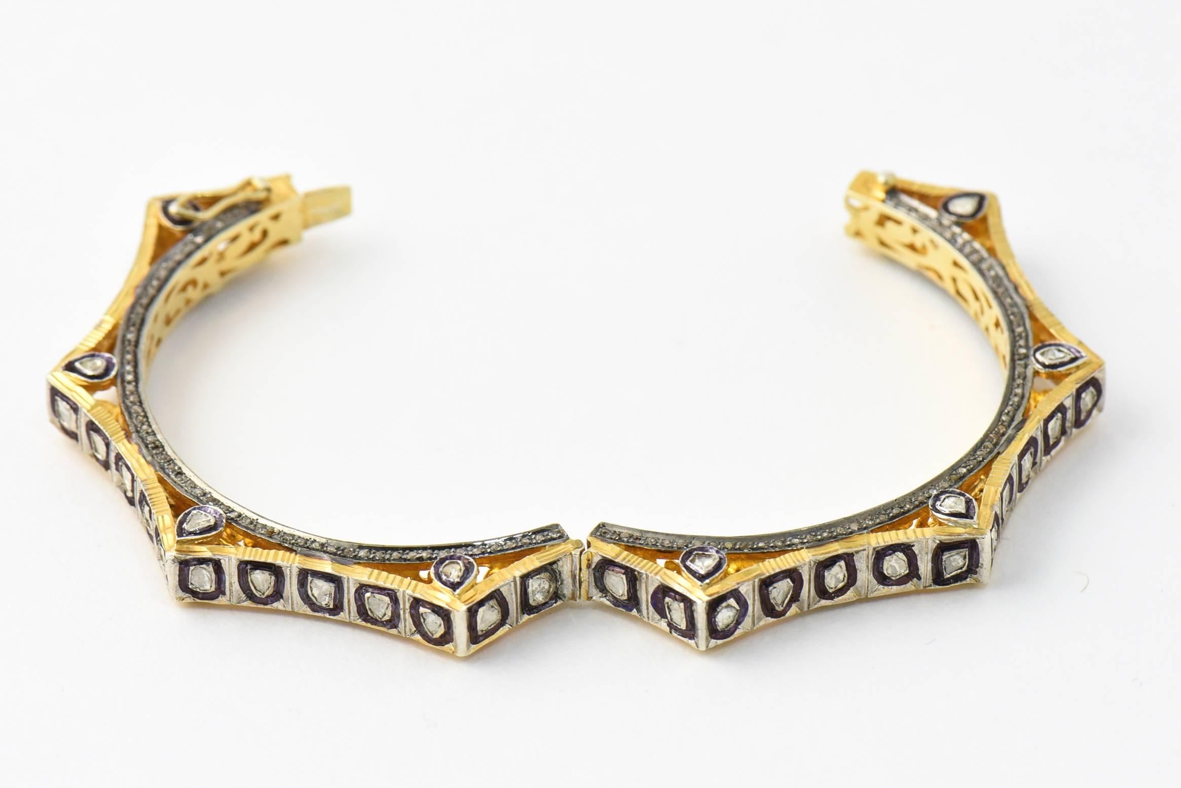 Women's Diamond and Vermeil Bangle Bracelets (2 Available) For Sale