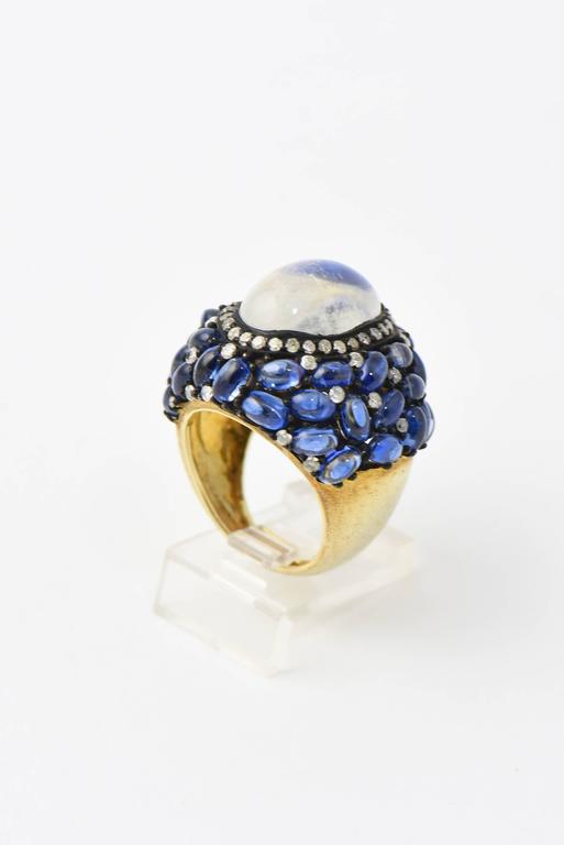Moonstone Kyanite Diamond Vermeil Statement Ring For Sale at 1stDibs