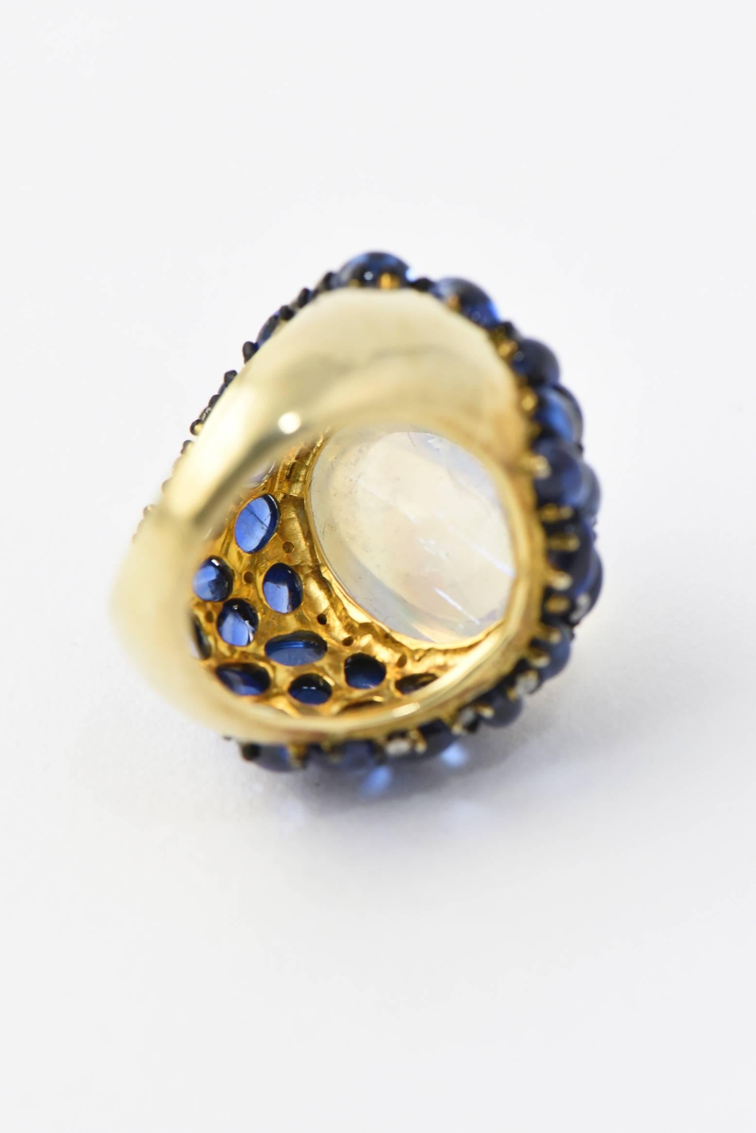 Women's Moonstone Kyanite Diamond Vermeil Statement Ring For Sale