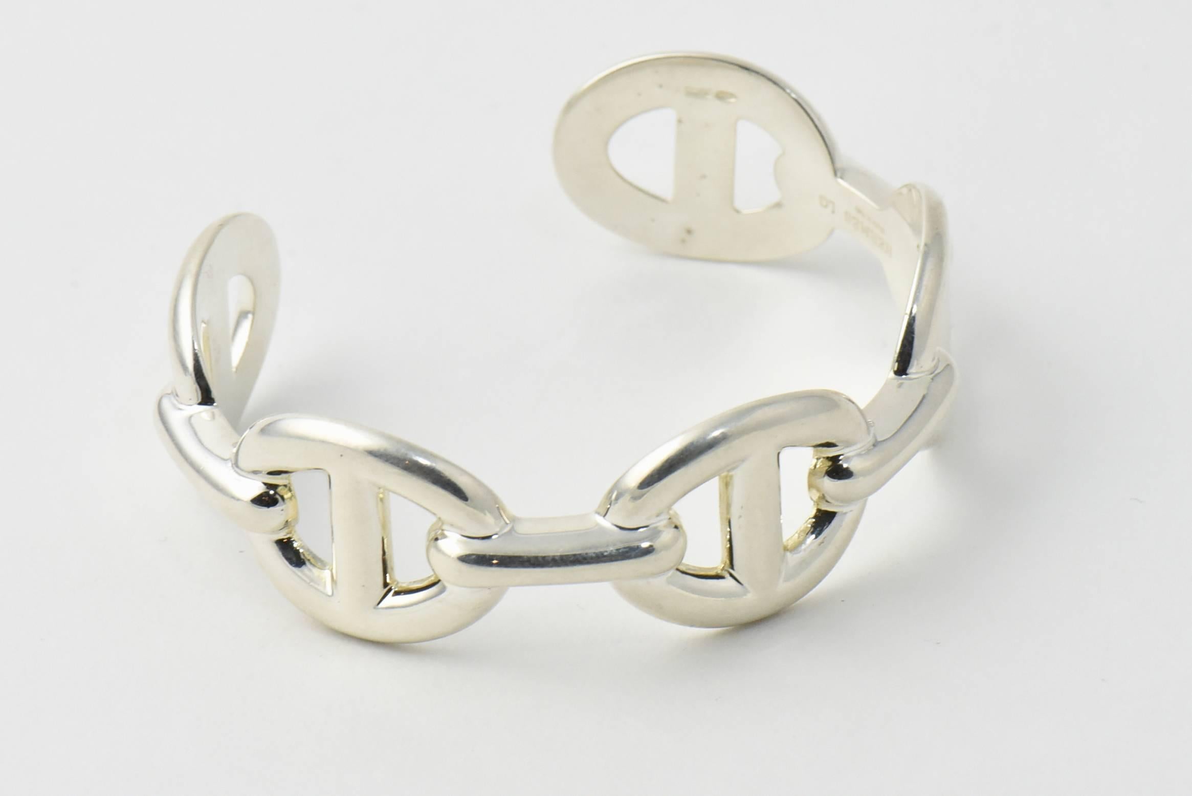 Hermes Sterling Silver Chaîne d'Ancre Enchaînée Cuff Bracelet In New Condition In Miami Beach, FL