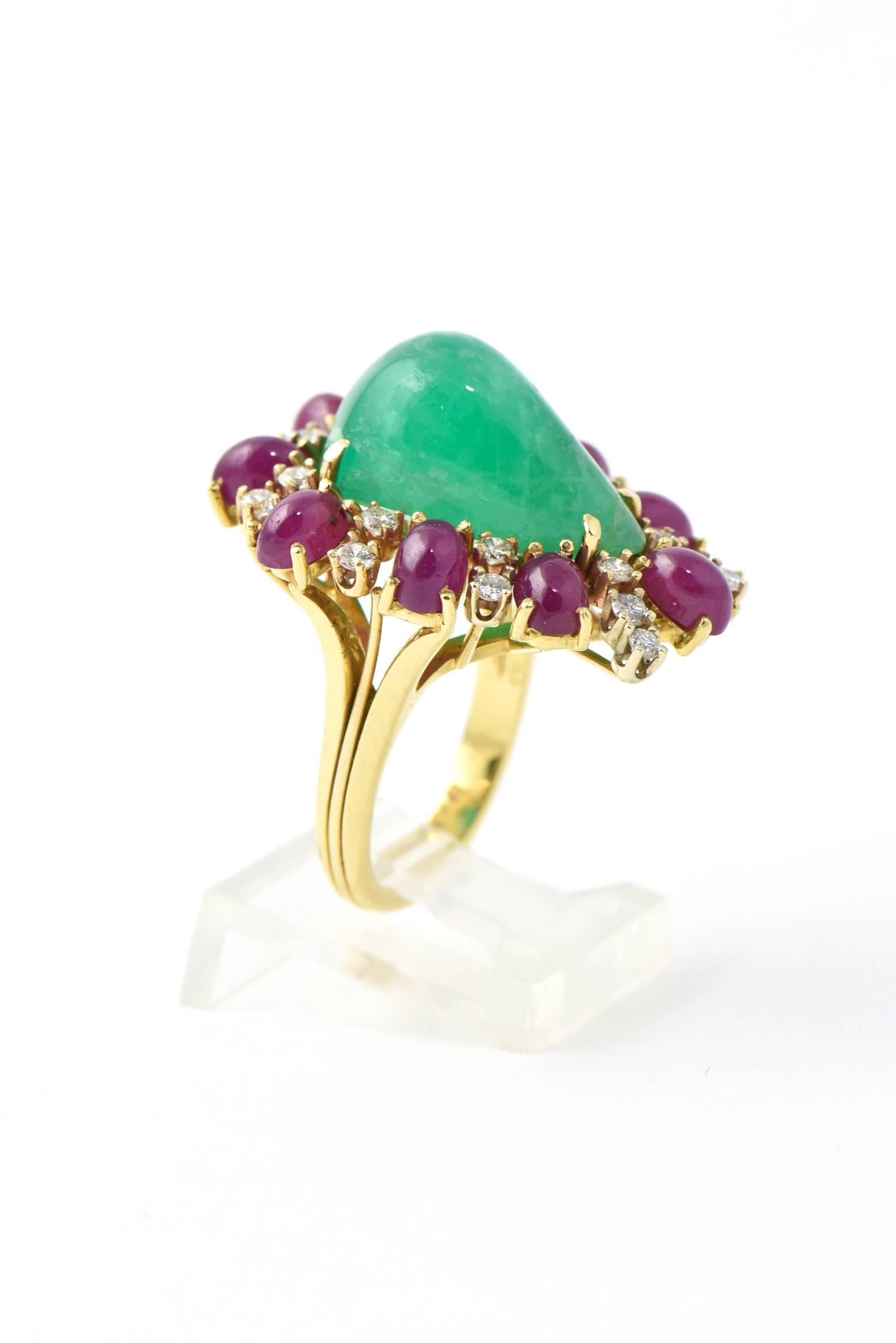 Emerald Ruby Diamond Gold Statement Ring For Sale 1