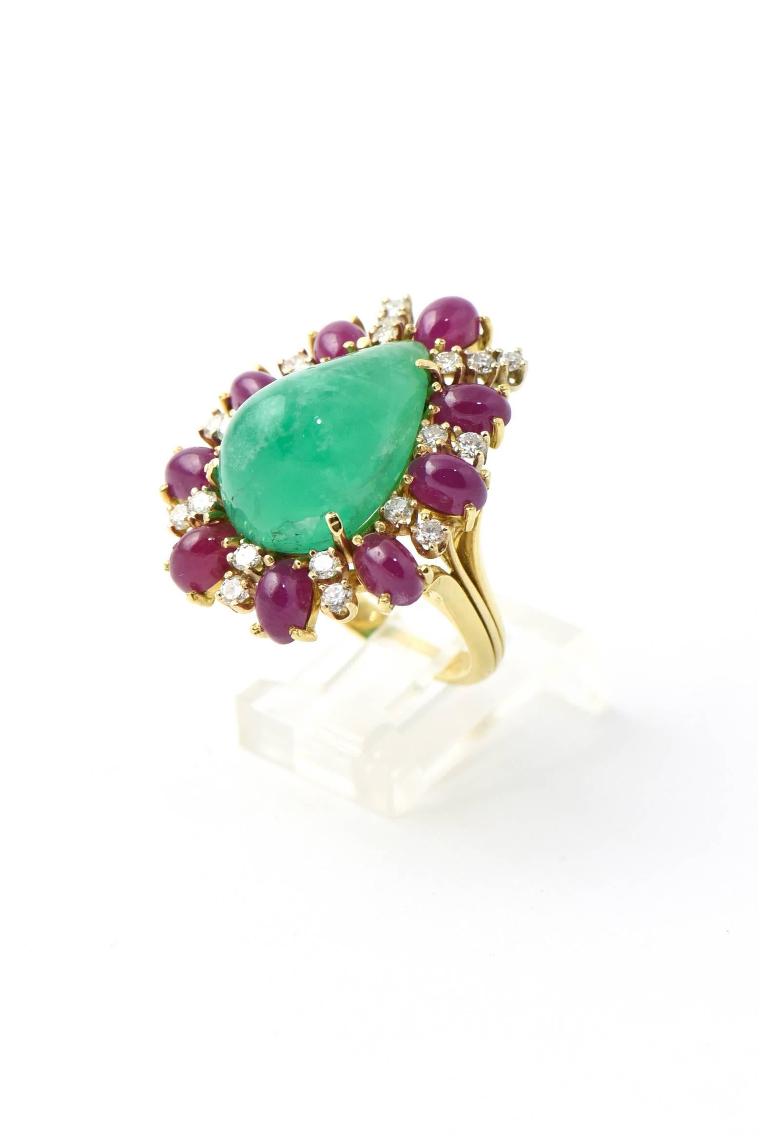 Emerald Ruby Diamond Gold Statement Ring For Sale 3