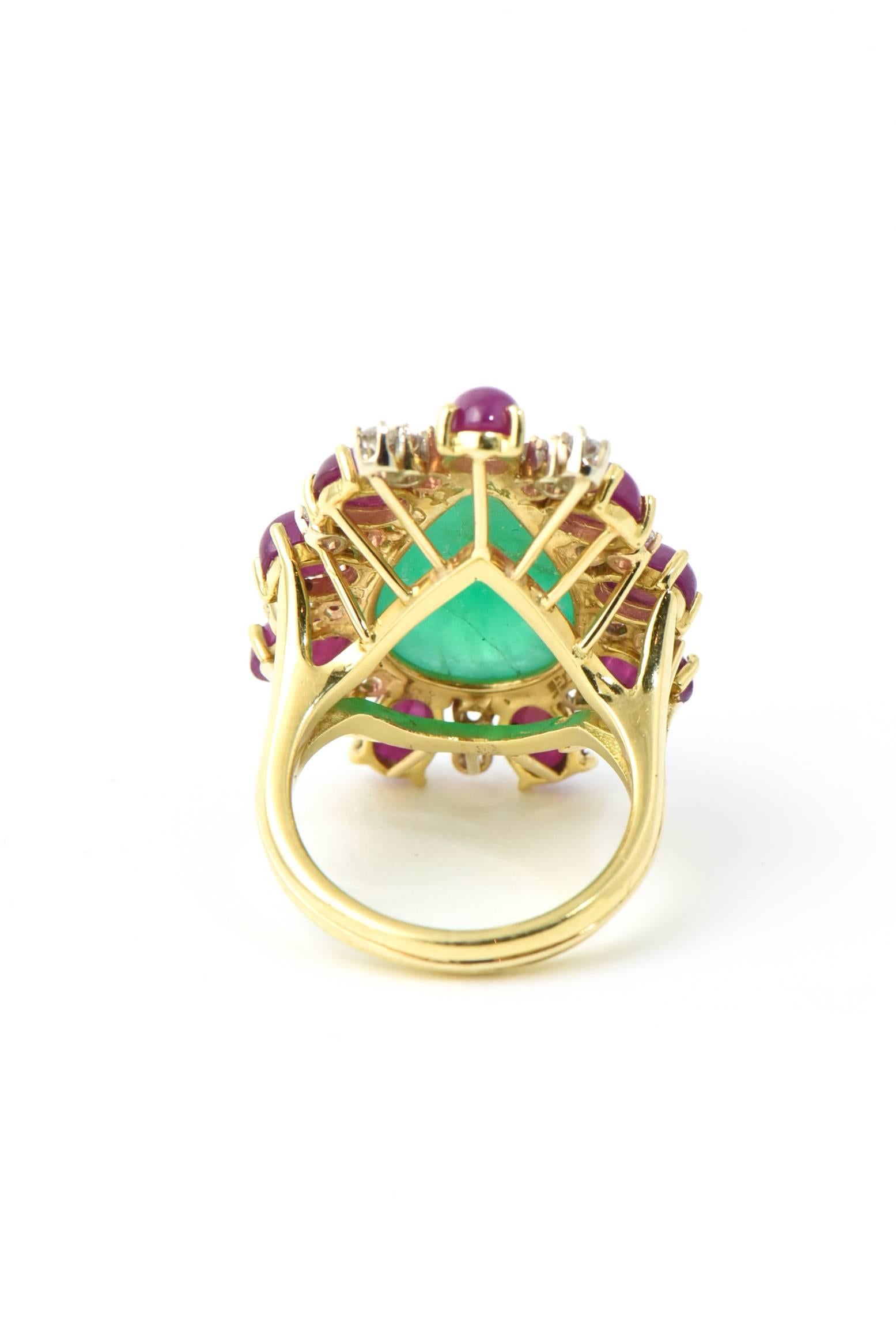 Emerald Ruby Diamond Gold Statement Ring For Sale 4