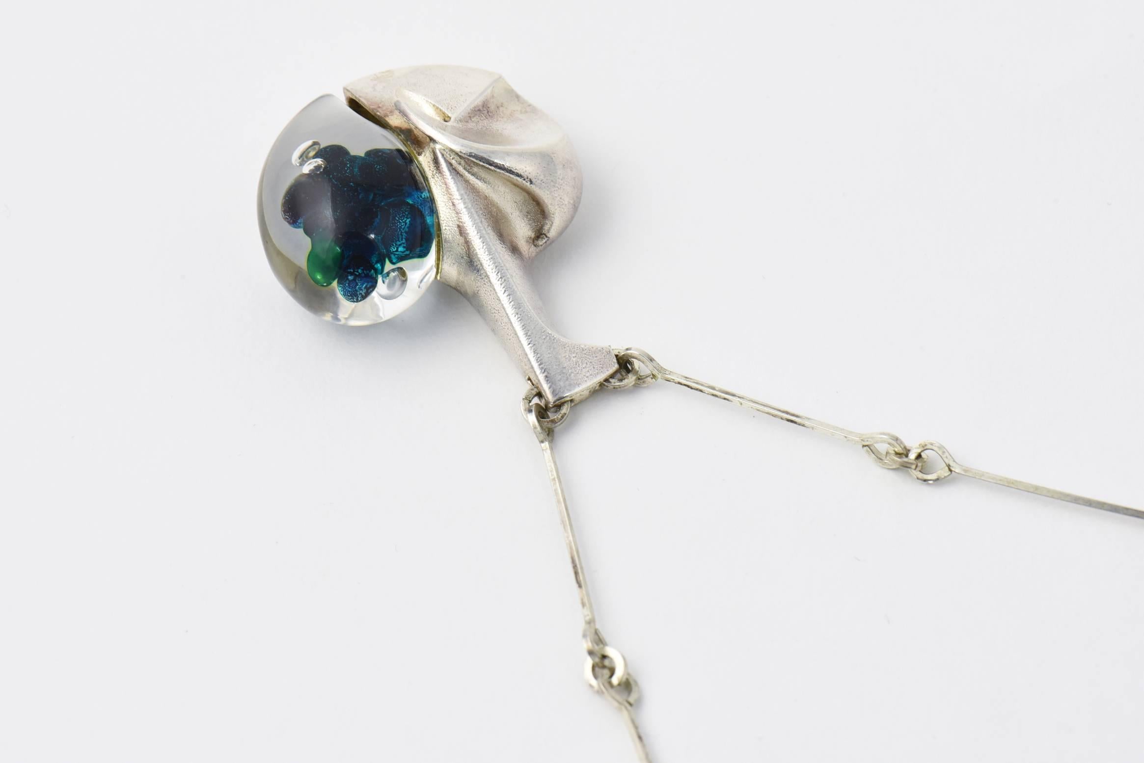 Women's or Men's Modernist Organic Lapponia Björn Weckström Space Apple Silver Acrylic Necklace For Sale