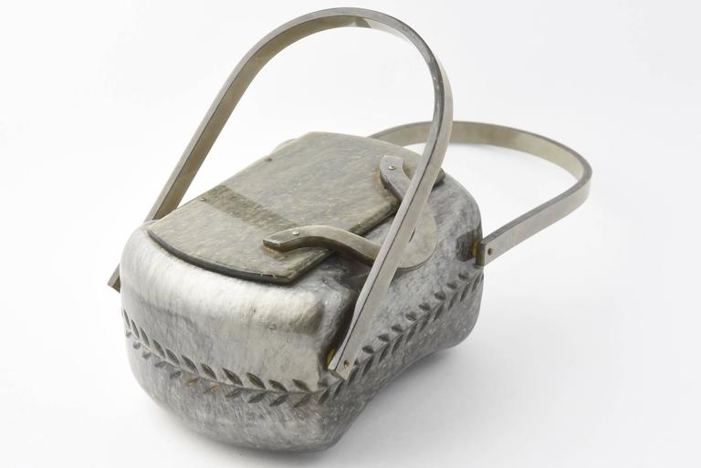 Details about   Mid Century RODO Faux Wood Grain Lucite handbag clutch 