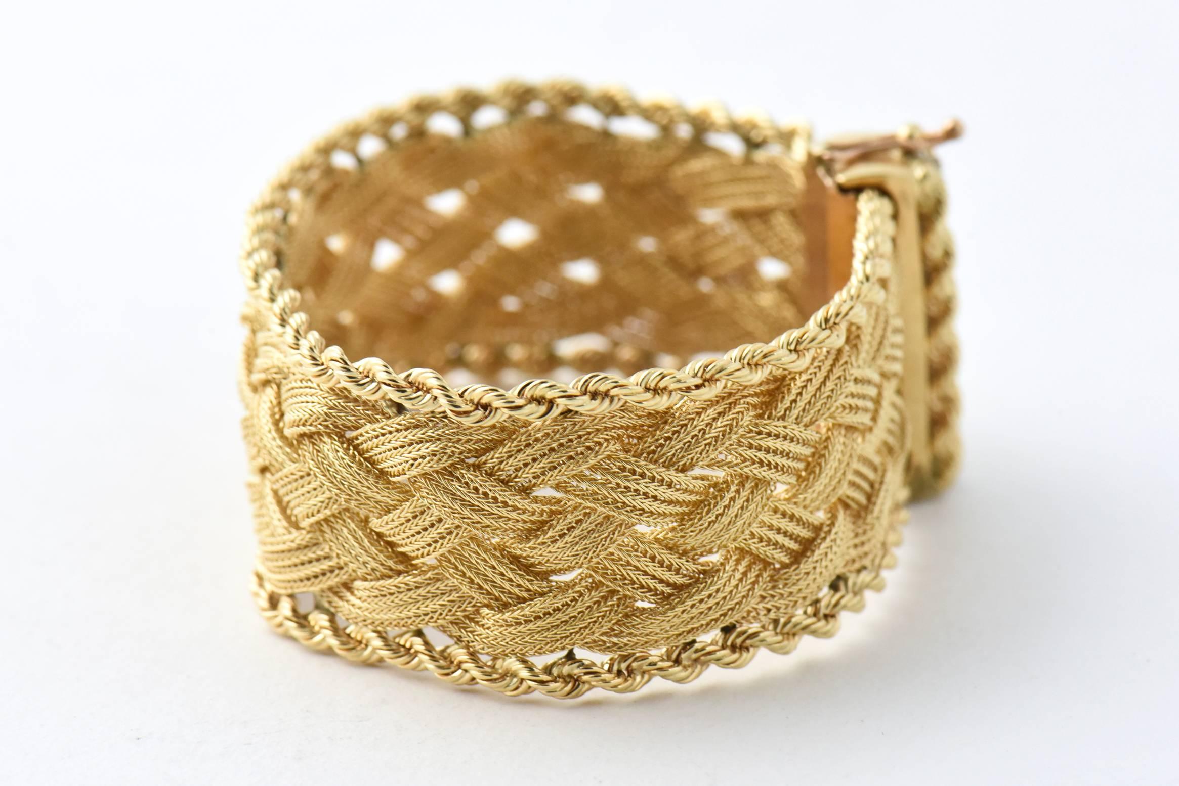 Women's Mid-20th Century Braided Yellow Gold and Diamond Buckle Bracelet