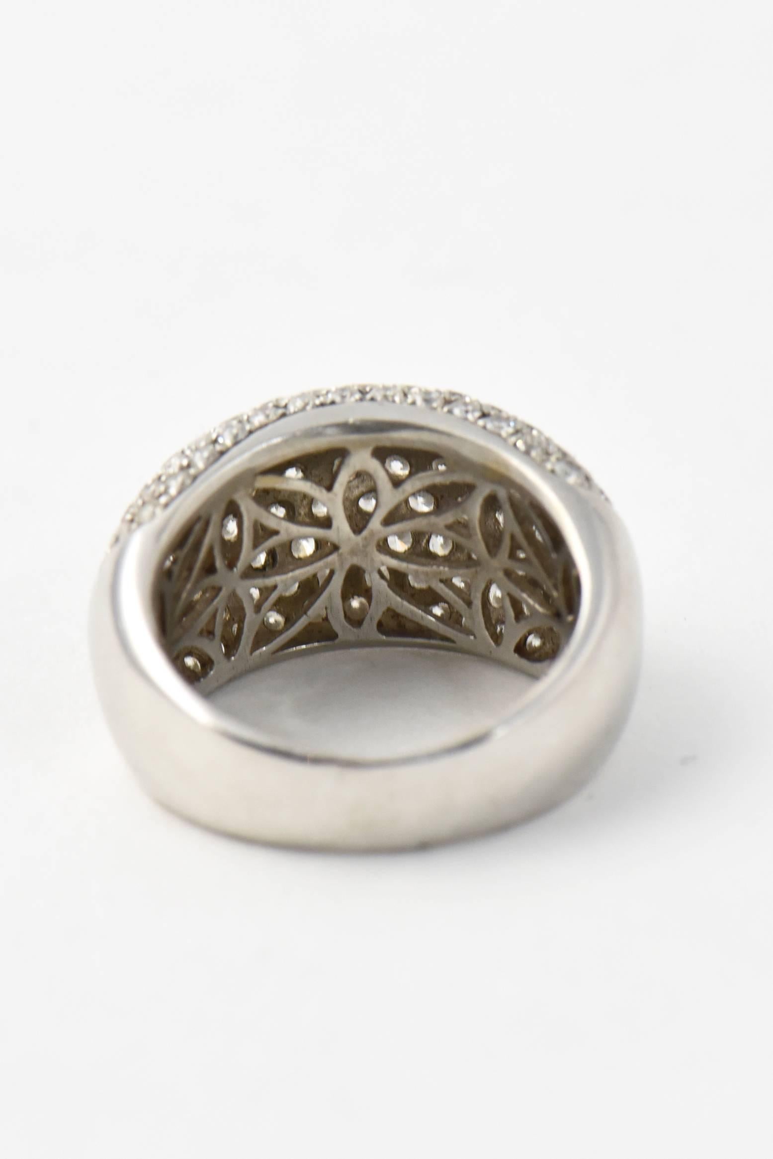 Round Cut Pave Diamond White Gold Bombe Cocktail Ring