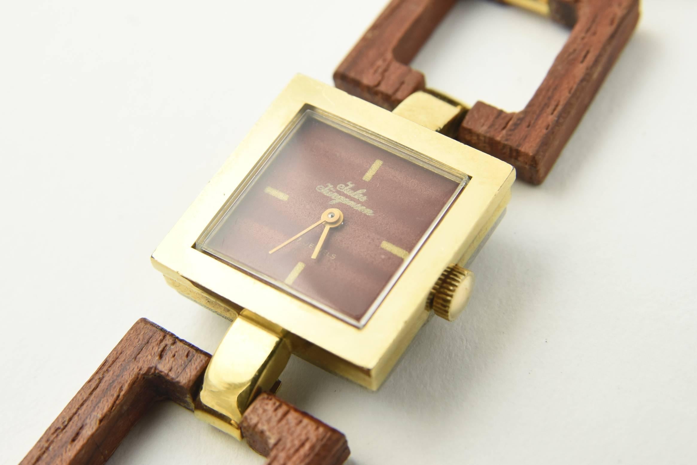 Women's Jules Jurgensen Ladies Gold Plate Wood mechanical Wristwatch