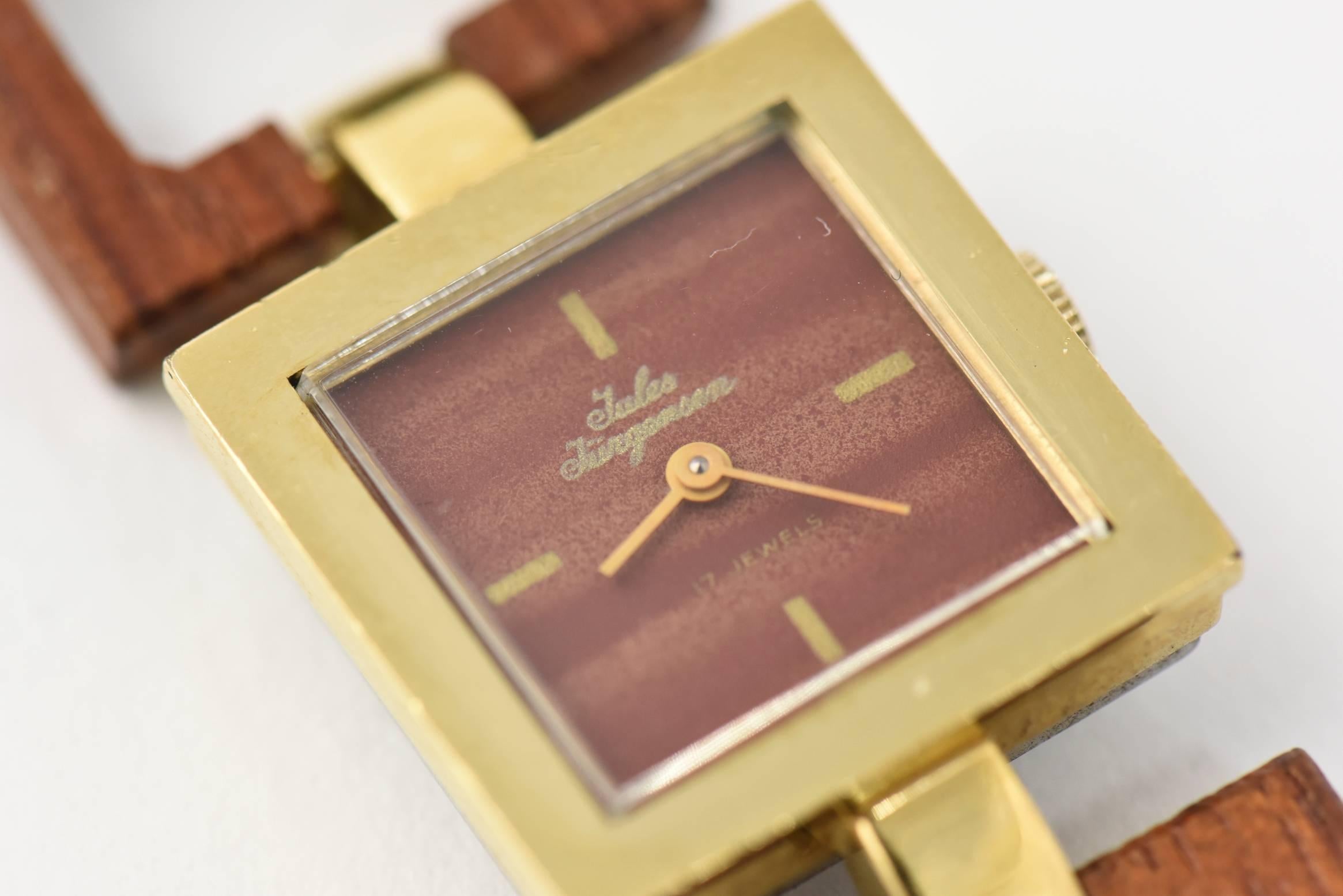 Jules Jurgensen Ladies Gold Plate Wood mechanical Wristwatch 2