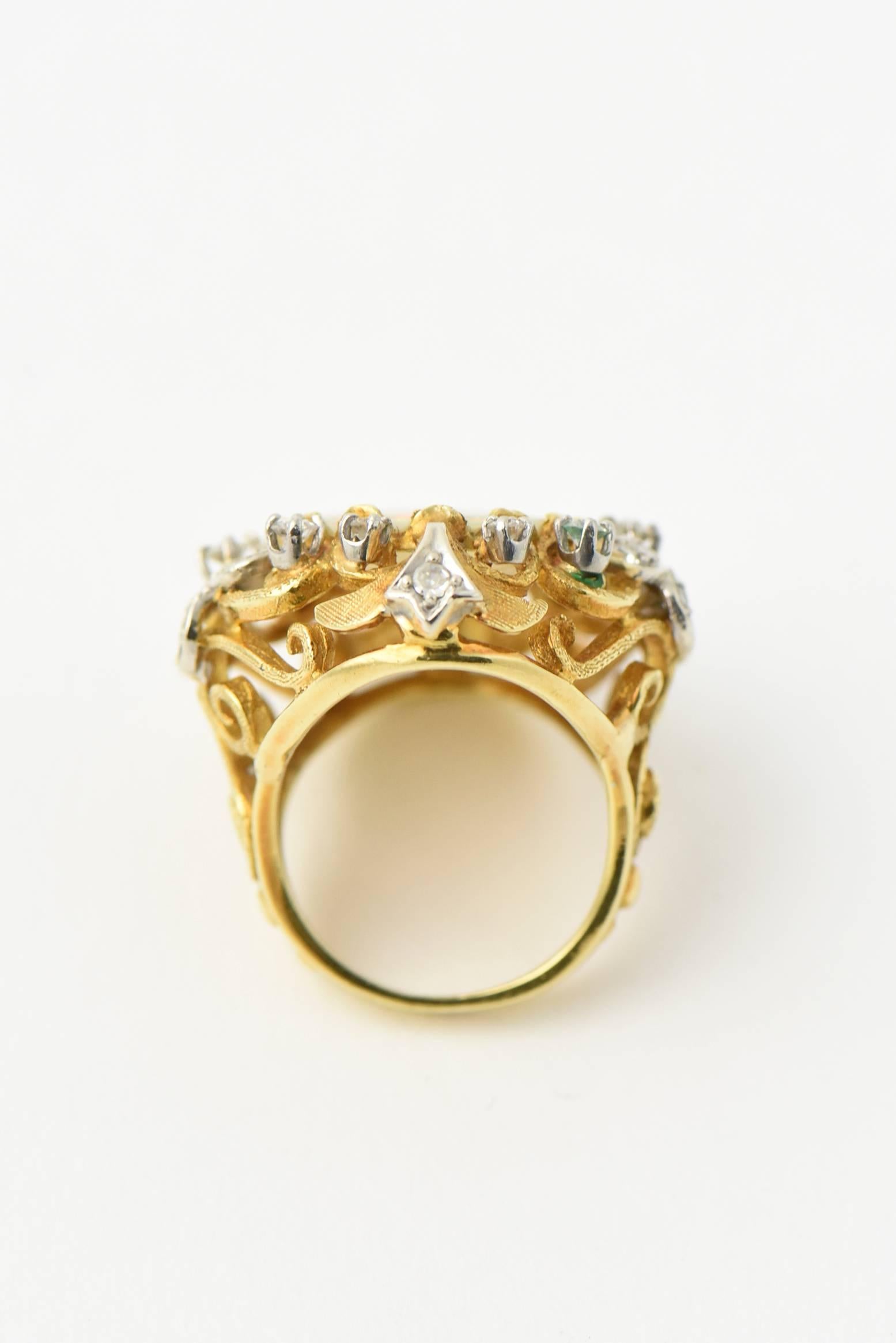 Women's Mid-20th Century Fine Australian Gray Opal Diamond Gold Cocktail Statement Ring For Sale