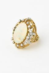 Anello da cocktail in oro con diamante e opale grigio australiano della metà del XX secolo