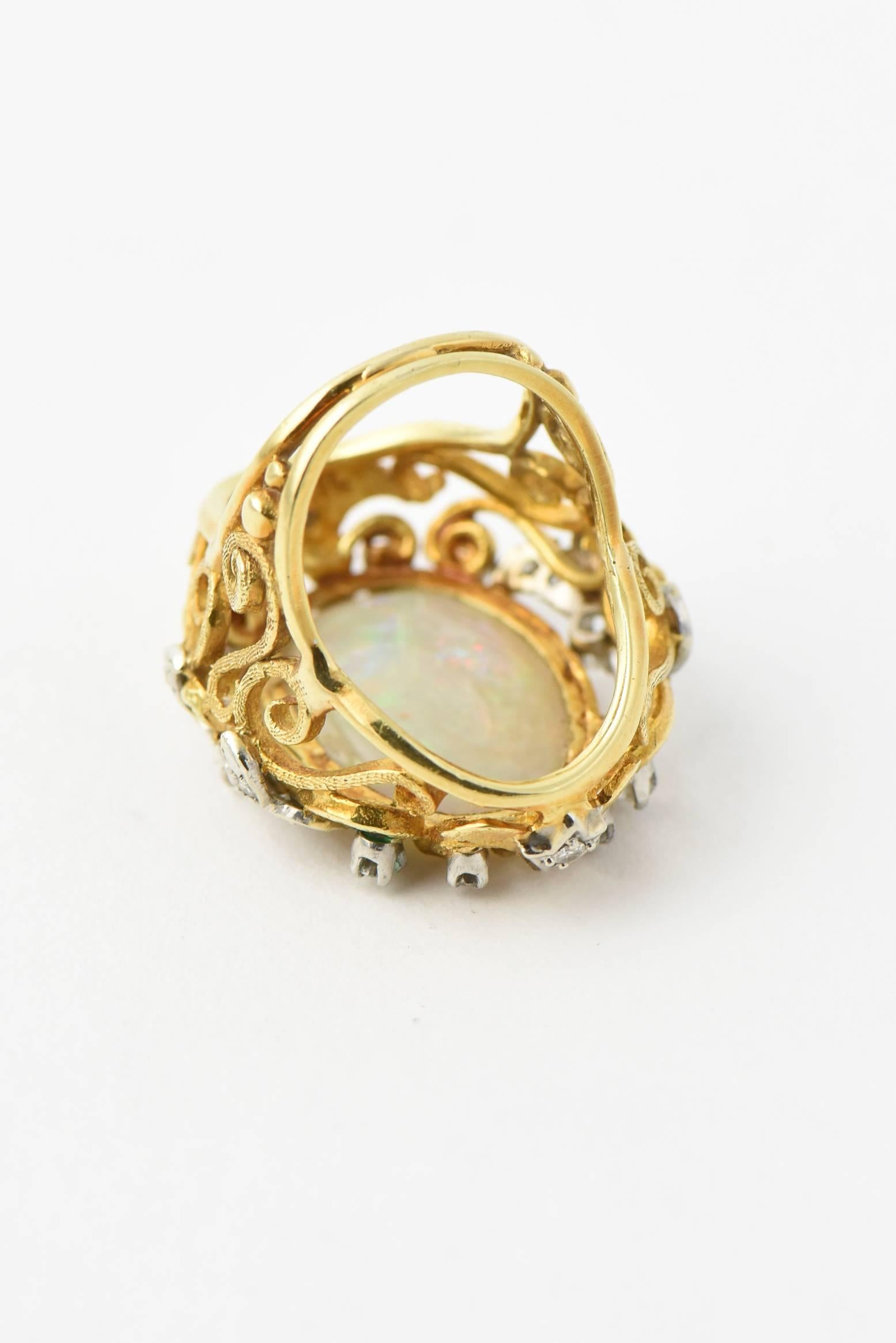 Mid-20th Century Fine Australian Gray Opal Diamond Gold Cocktail Statement Ring For Sale 1