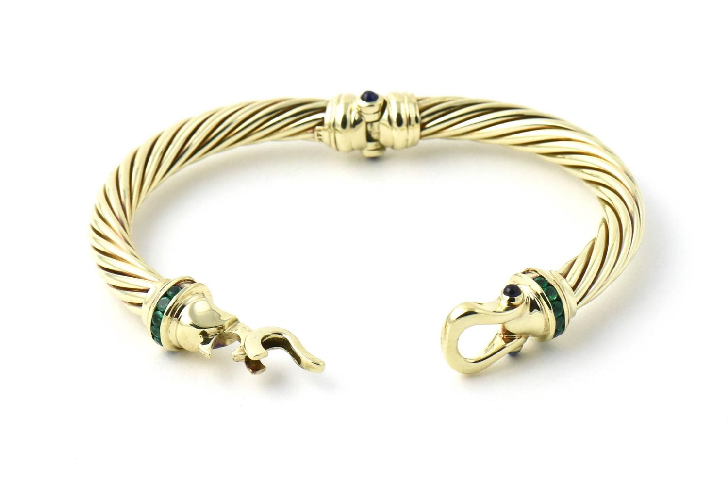 David Yurman Cable Classic Buckle Bracelet with Emerald and Sapphire