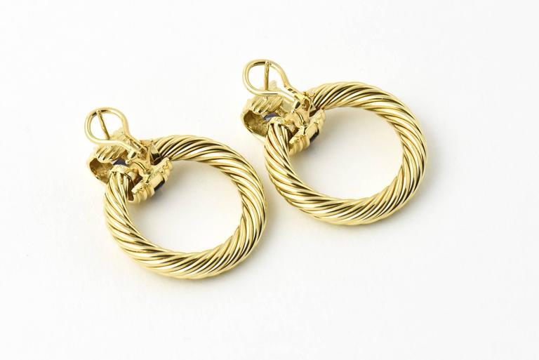 David Yurman Sapphire and Gold Cable Door Knocker Earrings with ...