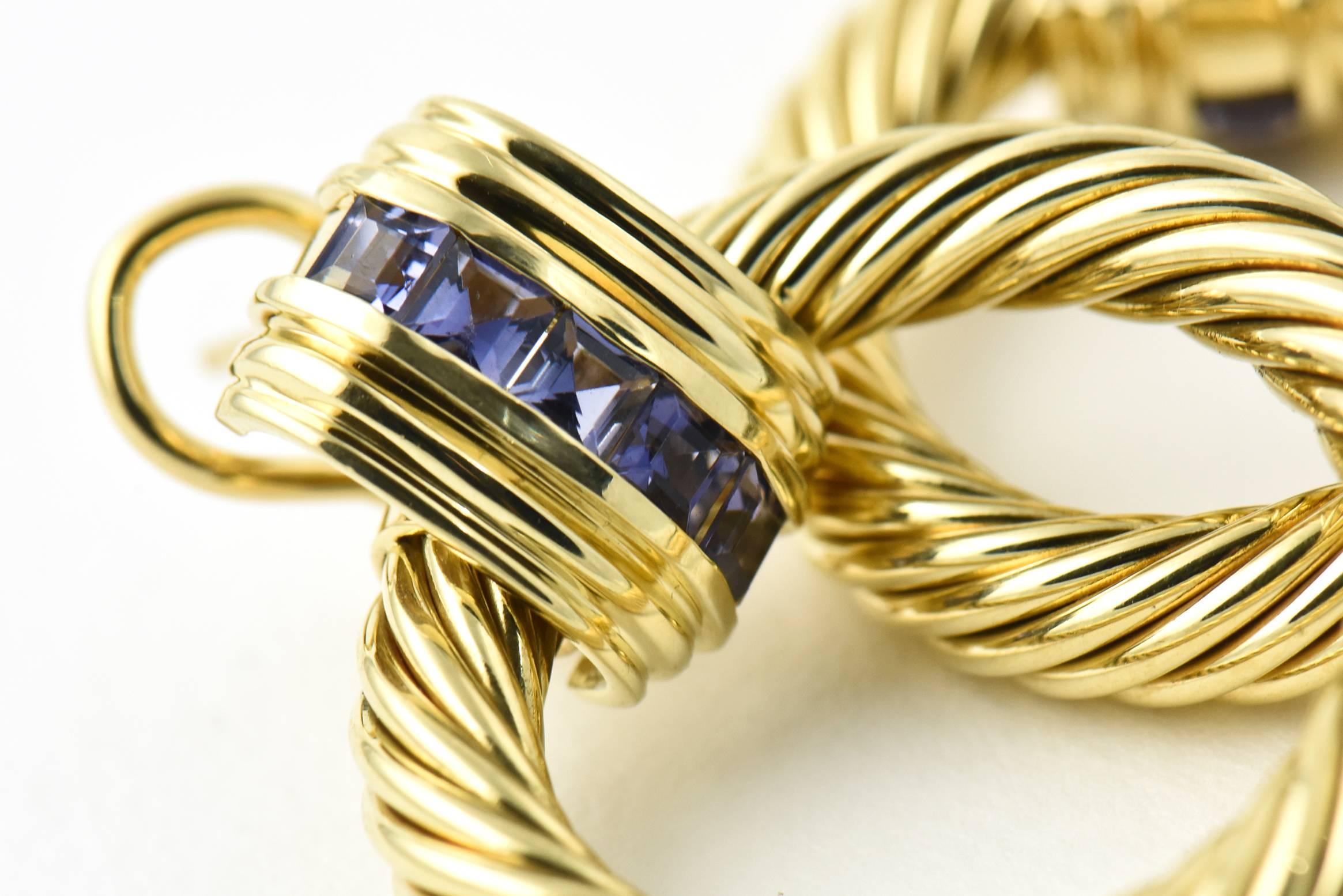 Women's David Yurman Sapphire and Gold Cable Door Knocker Earrings with Detachable Hoops