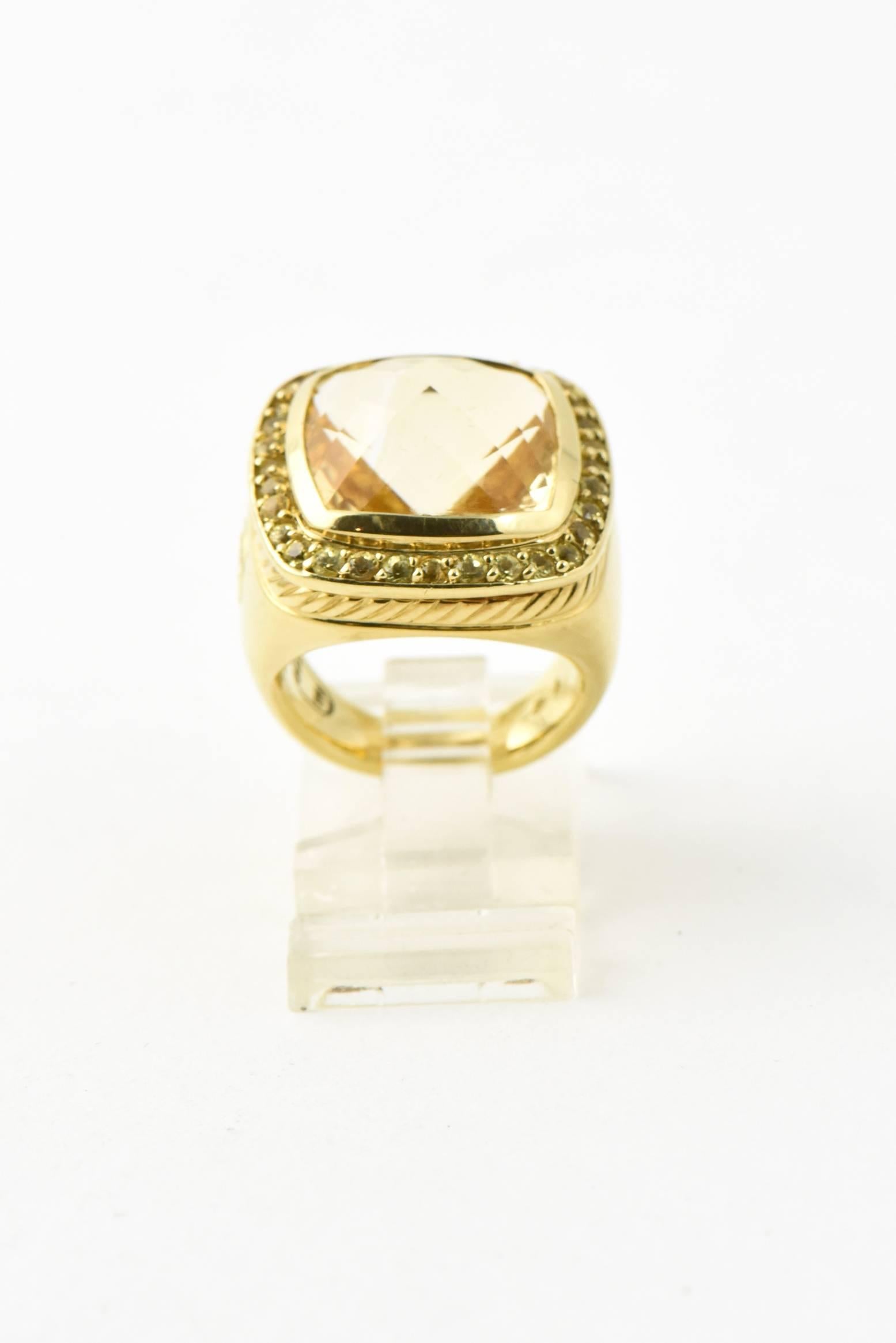Großer David Yurman Albion Citrin und Saphir Gold Cocktail Statement Ring (Kissenschliff)